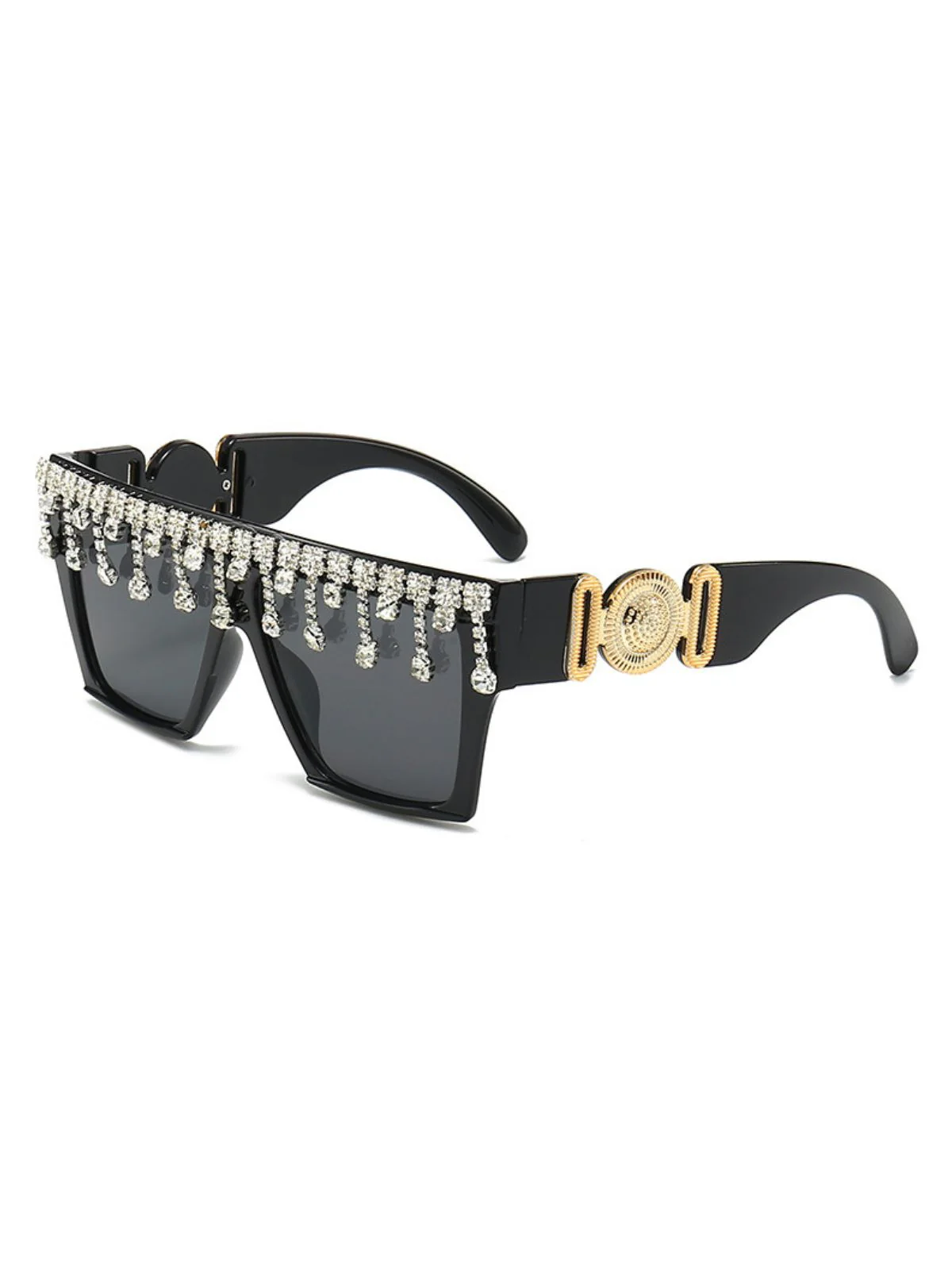 Retro Black Large Frame Diamond Sunglasses - Image 4
