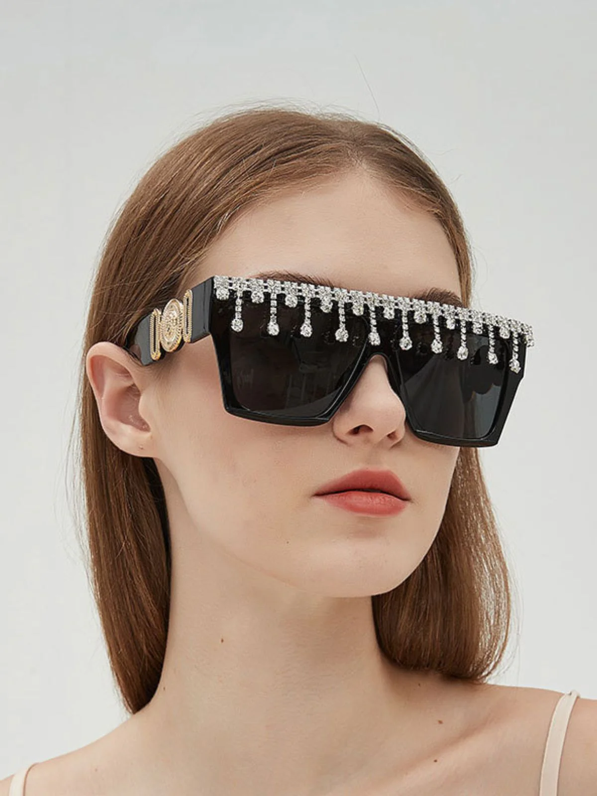 Retro Black Large Frame Diamond Sunglasses - Image 5