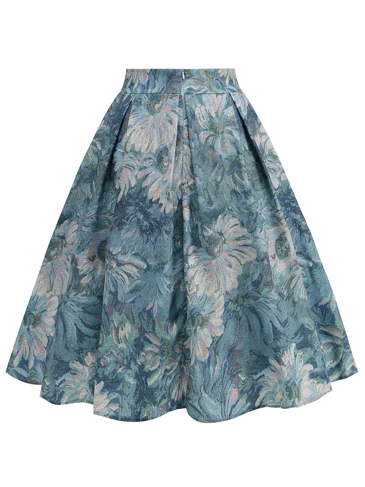 Retro Blue 1950s Lotus Painting Bow Skirt - Image 3