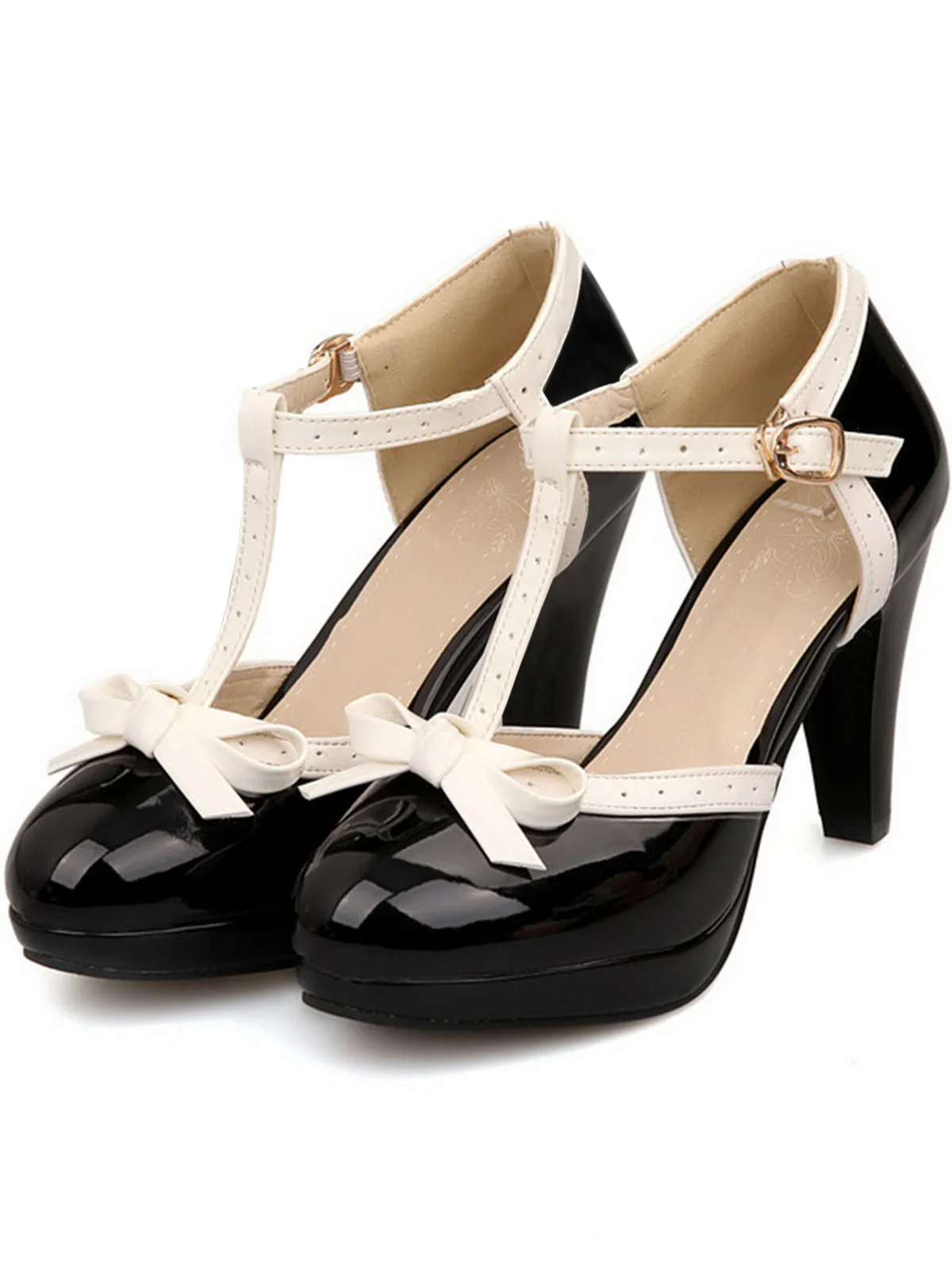 Retro Bow Décor High Heel Shoes - Image 5