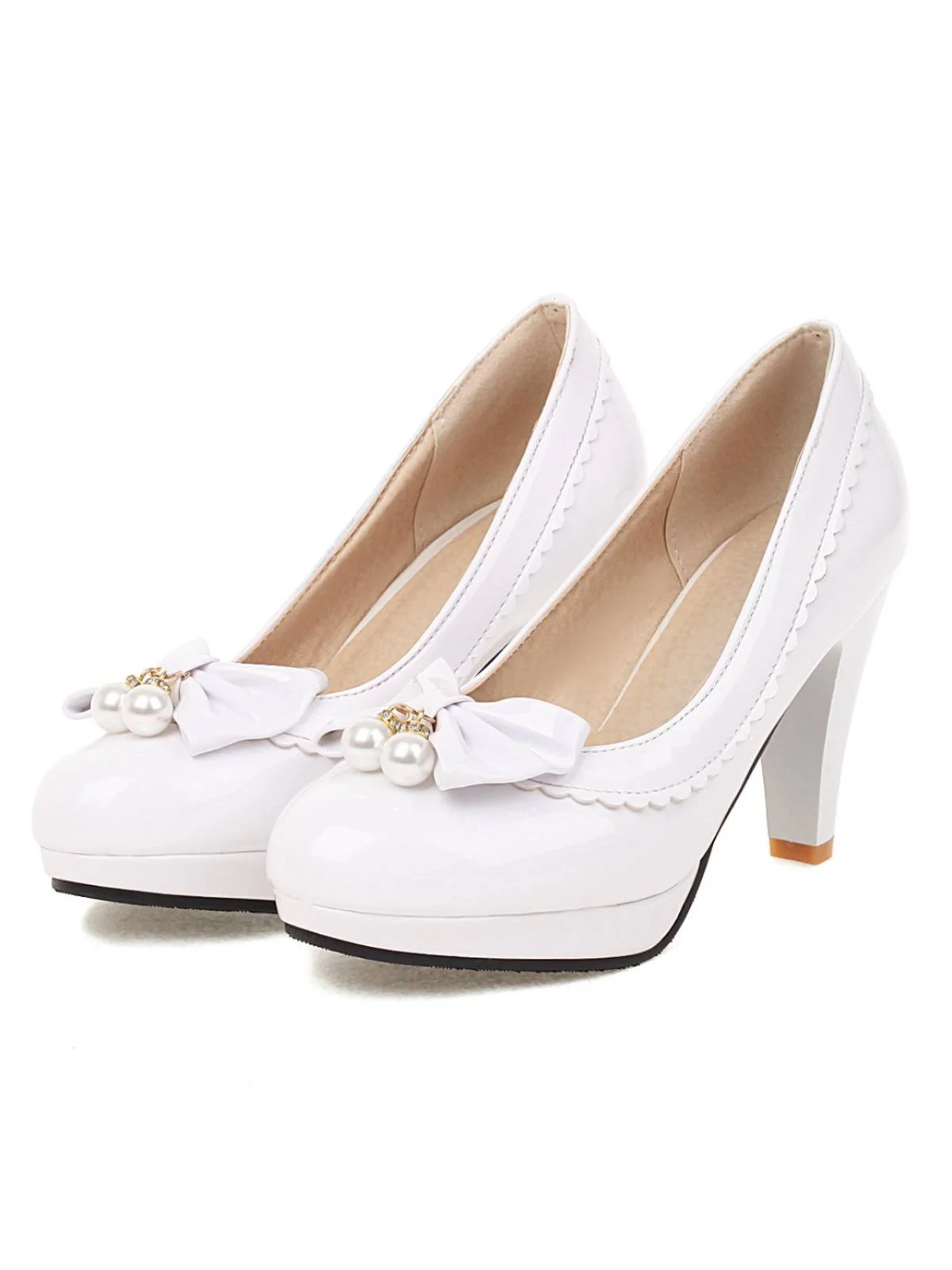 Retro Bow Pearl High Heels Shoes - Image 3