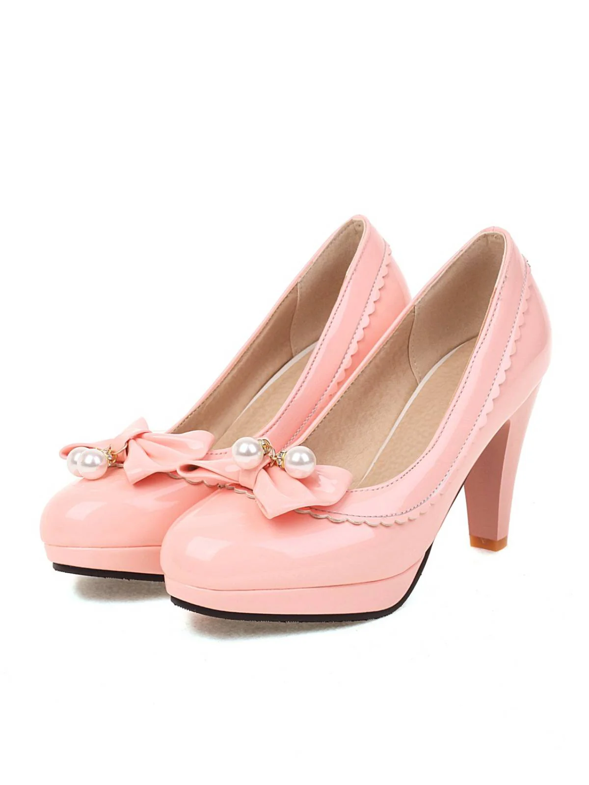 Retro Bow Pearl High Heels Shoes - Image 5
