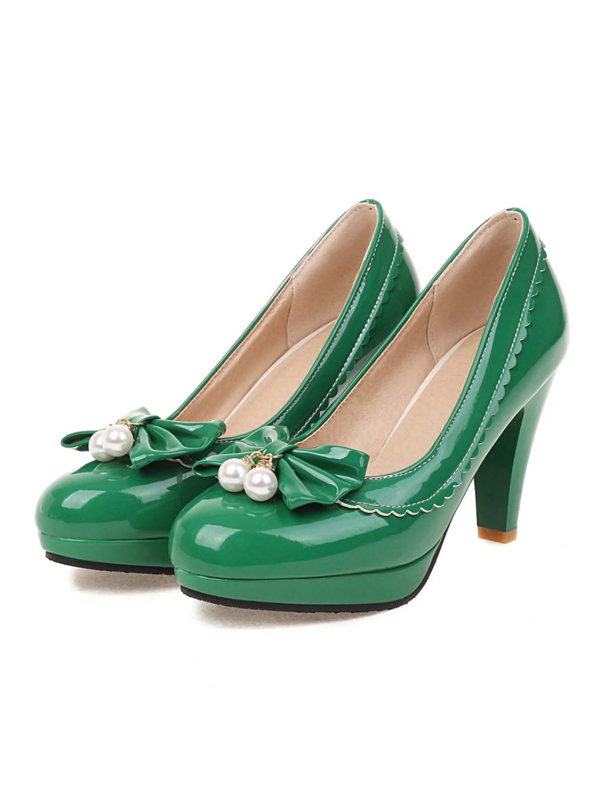 Retro Bow Pearl High Heels Shoes - Image 3