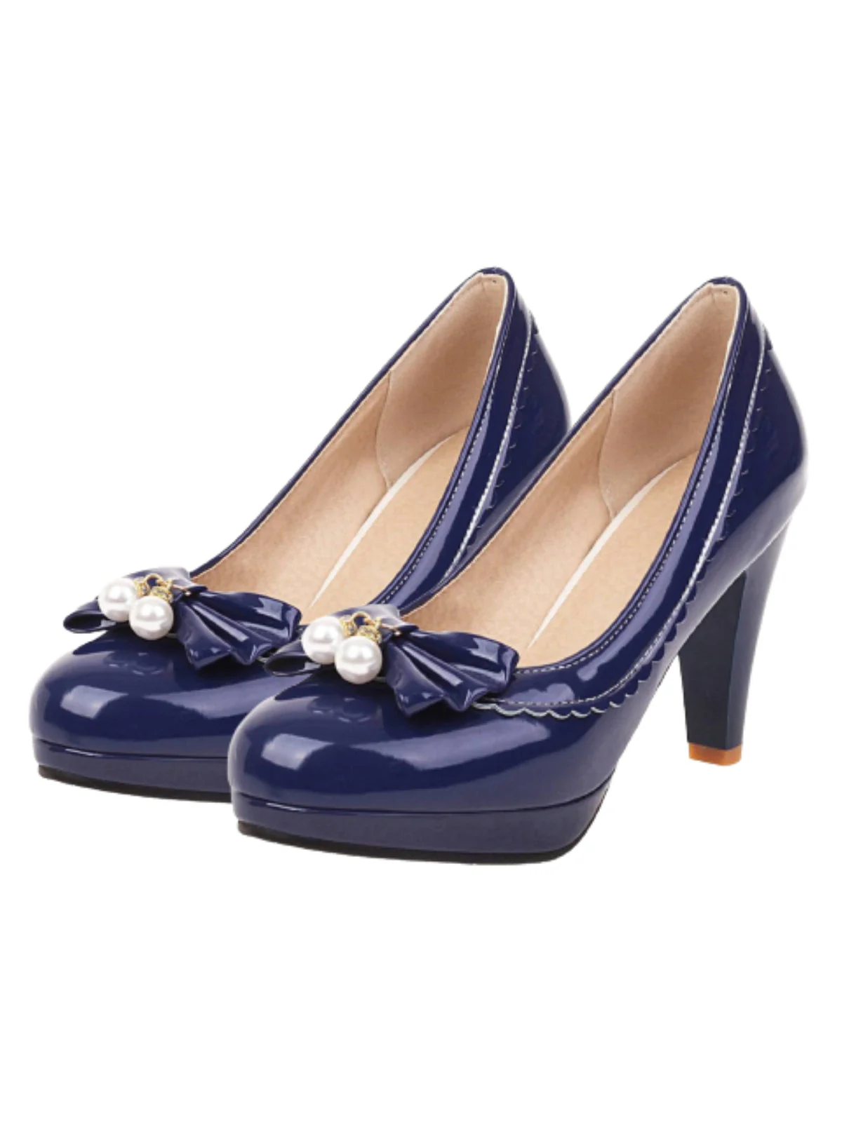 Retro Bow Pearl High Heels Shoes - Image 5