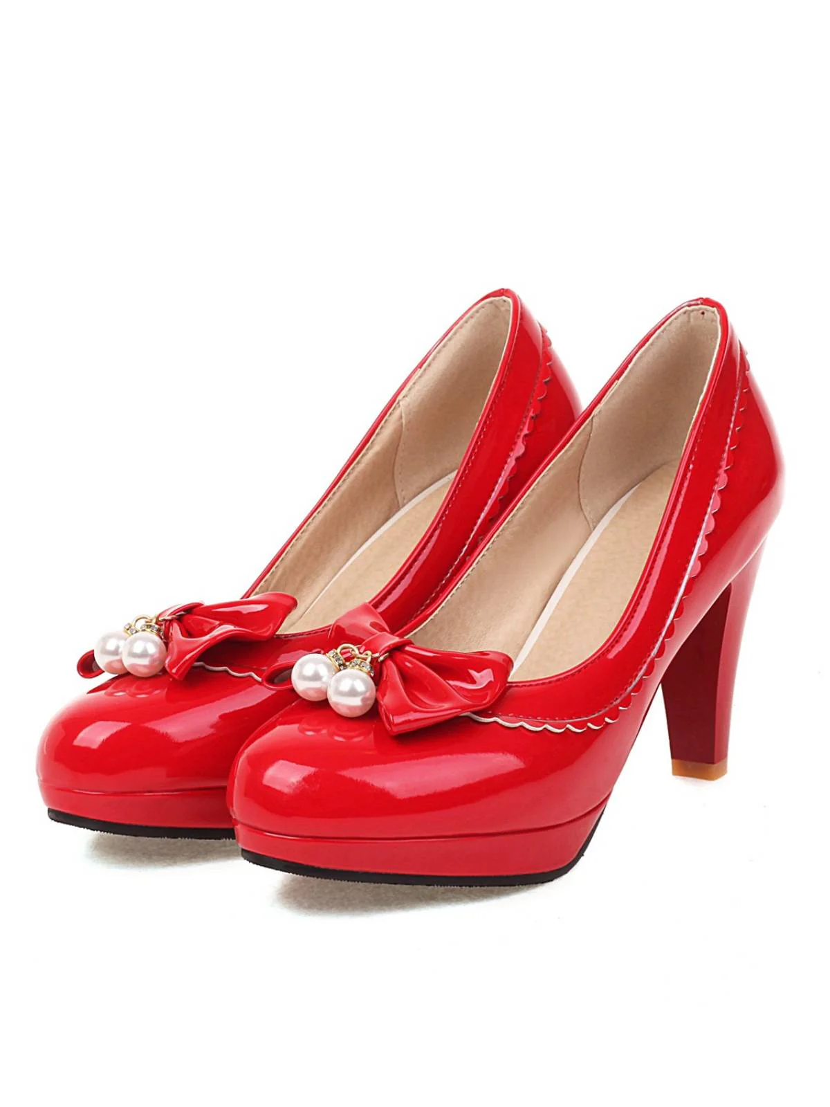 Retro Bow Pearl High Heels Shoes - Image 6