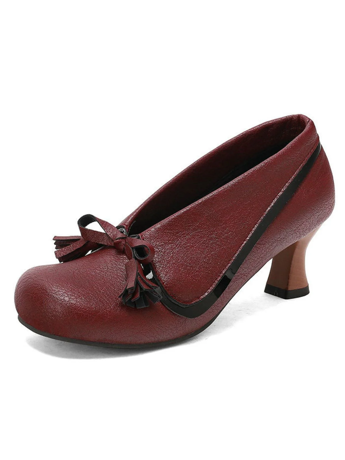Retro Bow PU Round-Toe Chunky Heel Shoes - Image 10