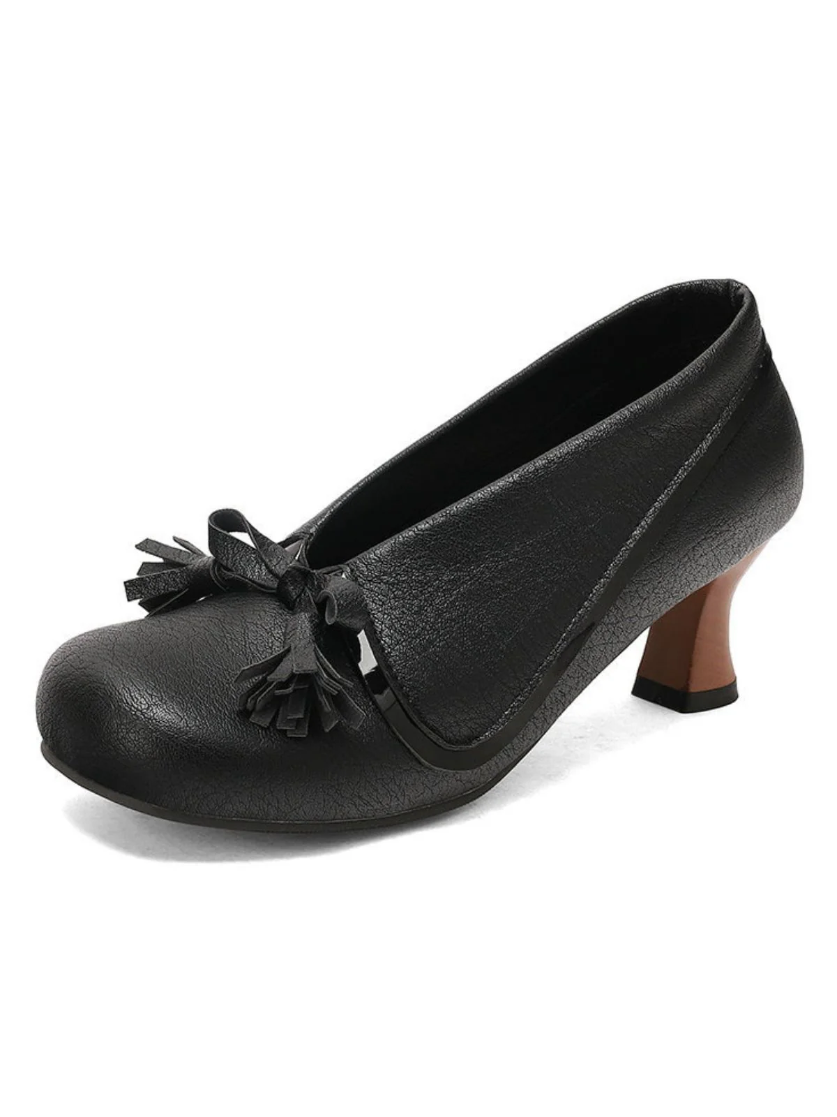 Retro Bow PU Round-Toe Chunky Heel Shoes - Image 14