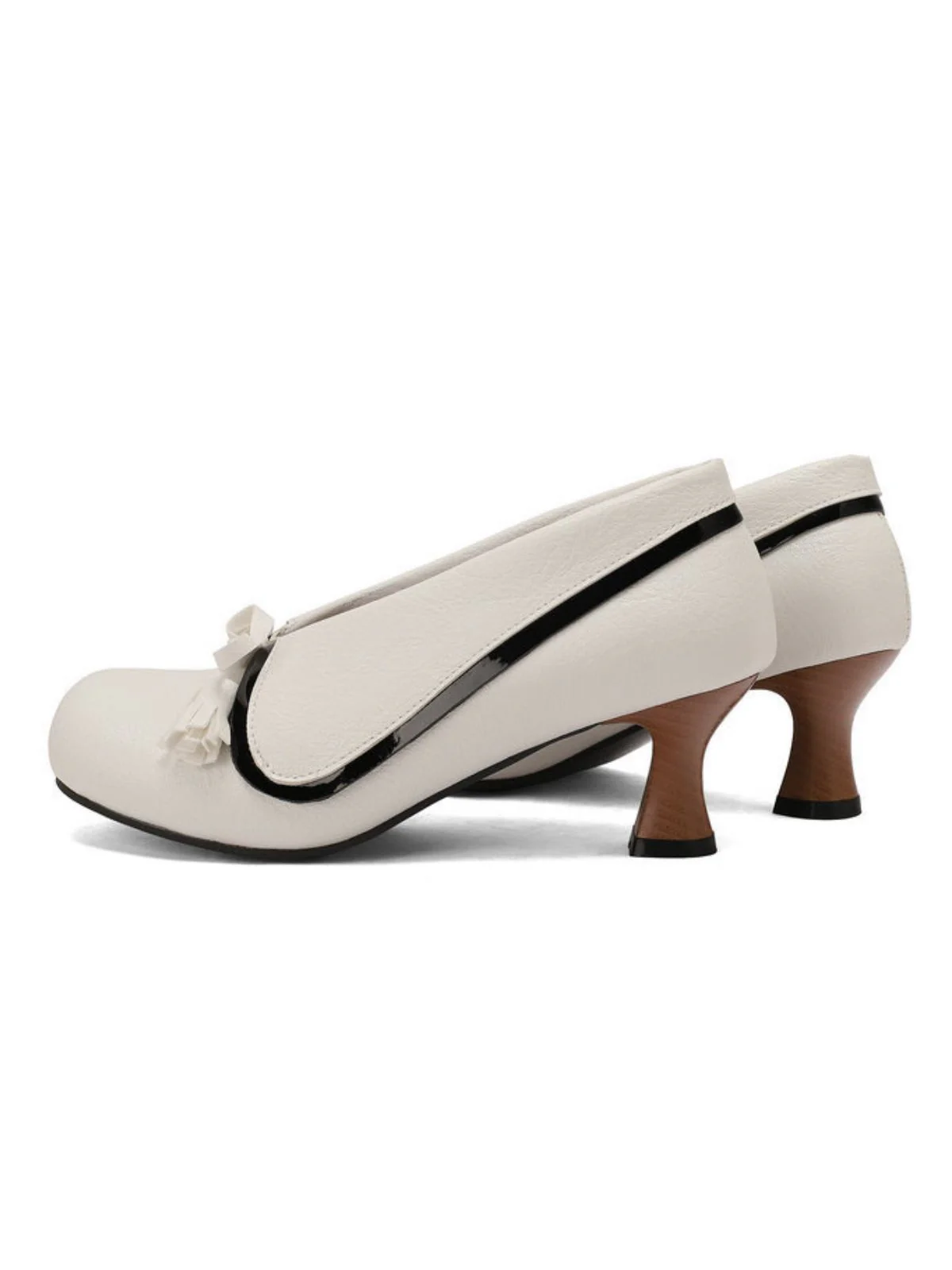 Retro Bow PU Round-Toe Chunky Heel Shoes - Image 4
