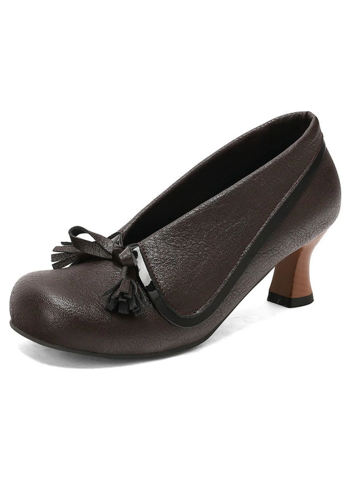 Retro Bow PU Round-Toe Chunky Heel Shoes - Image 5