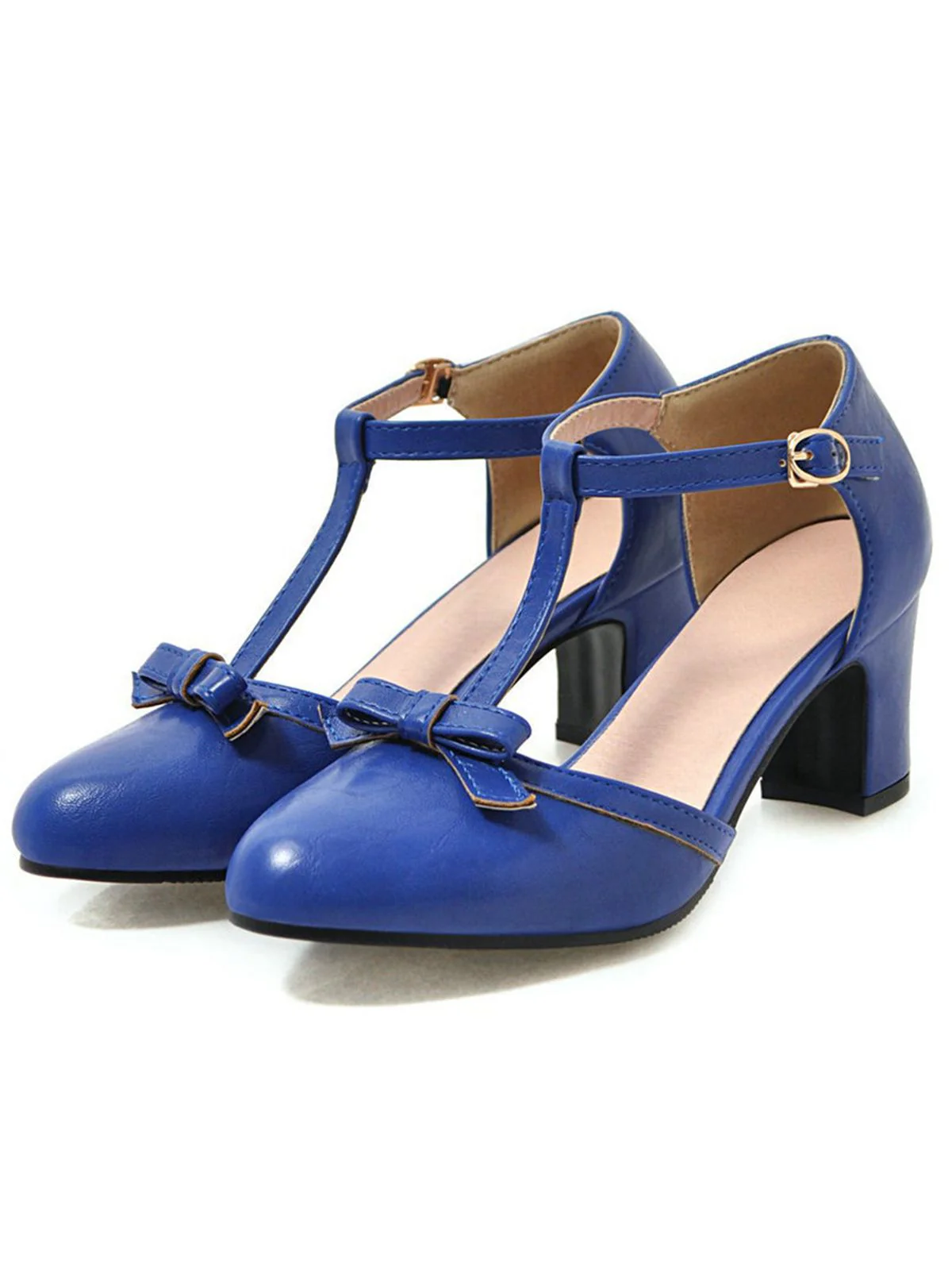Retro Bow T-strap Chunky Heels Shoes - Image 4