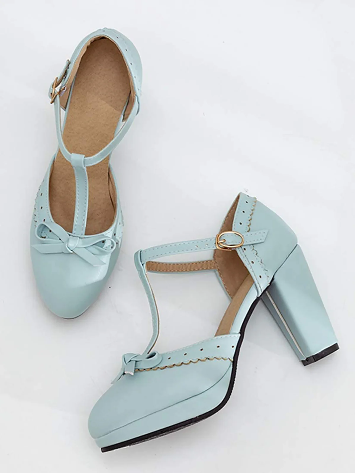 Retro Bow T-Strap High Heels Shoes - Image 10