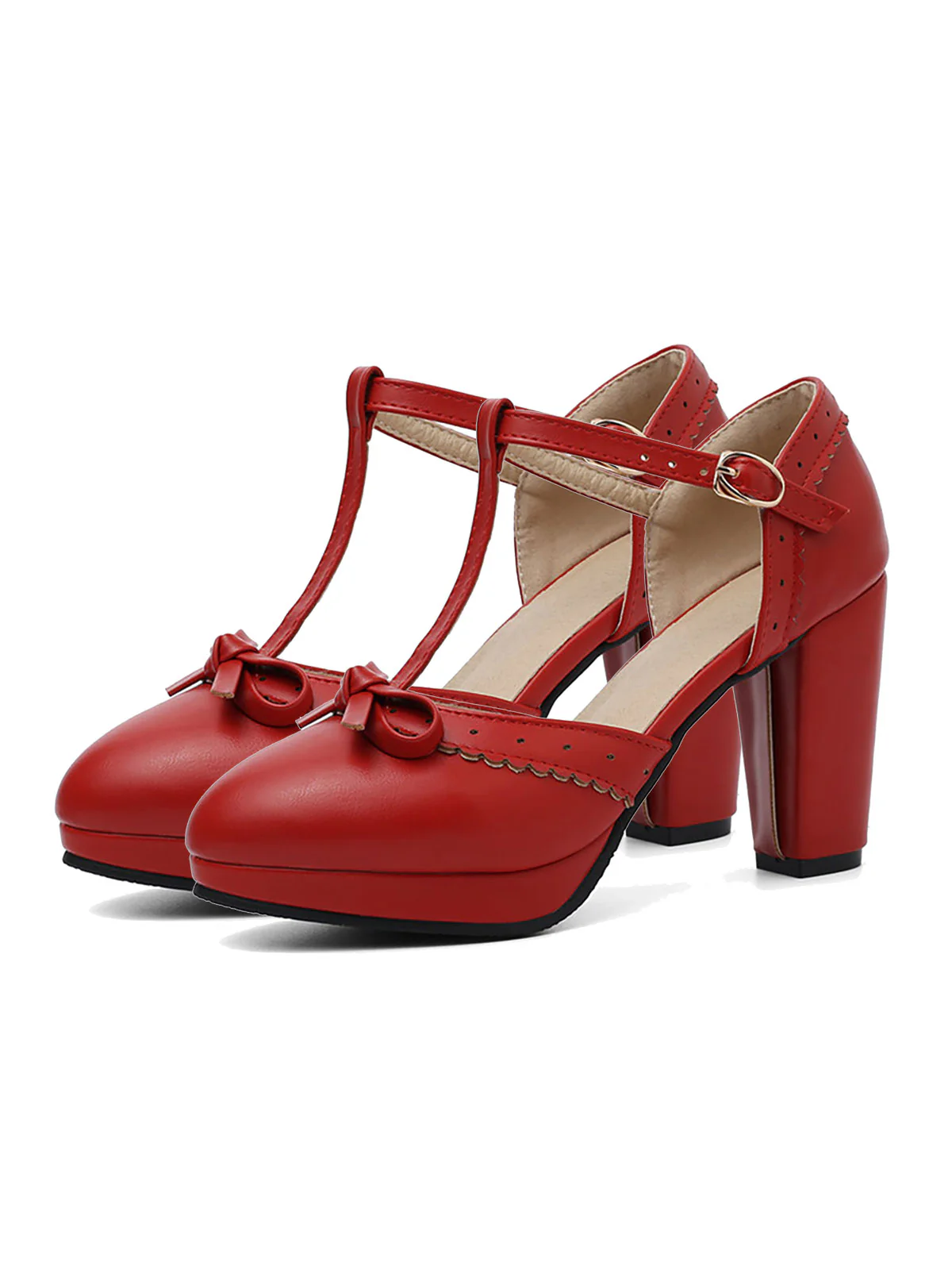 Retro Bow T-Strap High Heels Shoes - Image 6