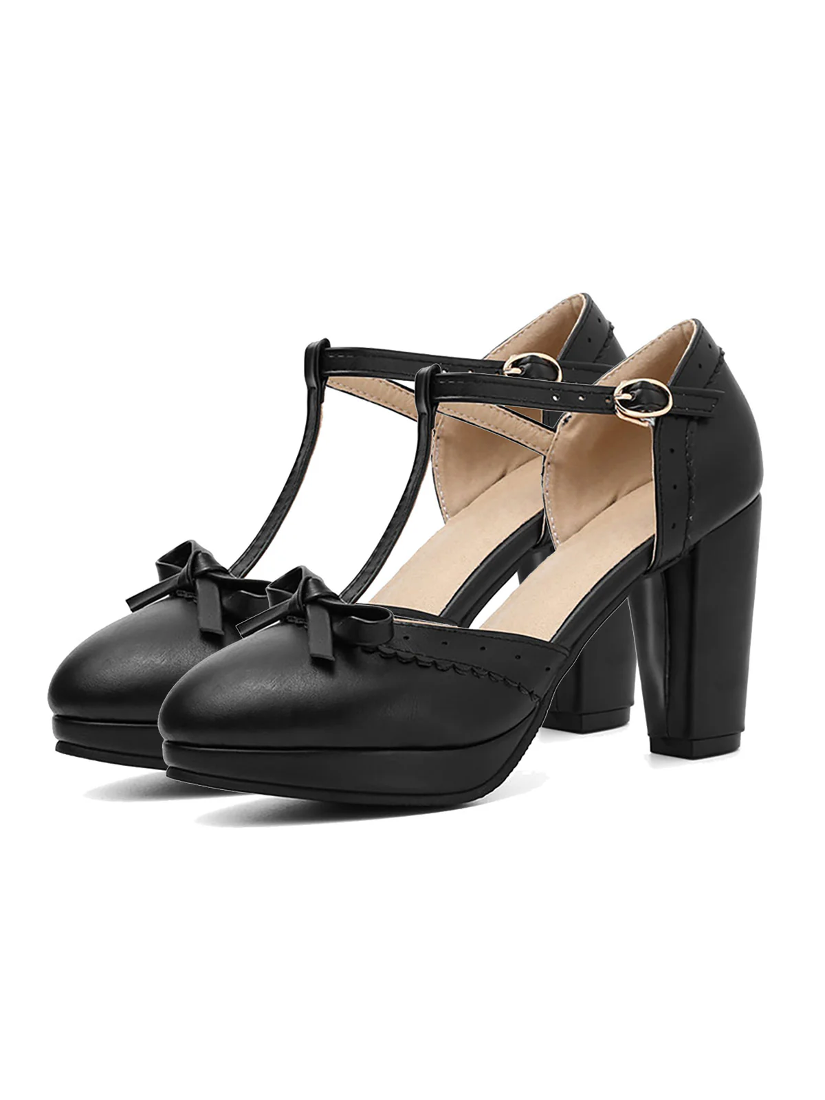 Retro Bow T-Strap High Heels Shoes - Image 13