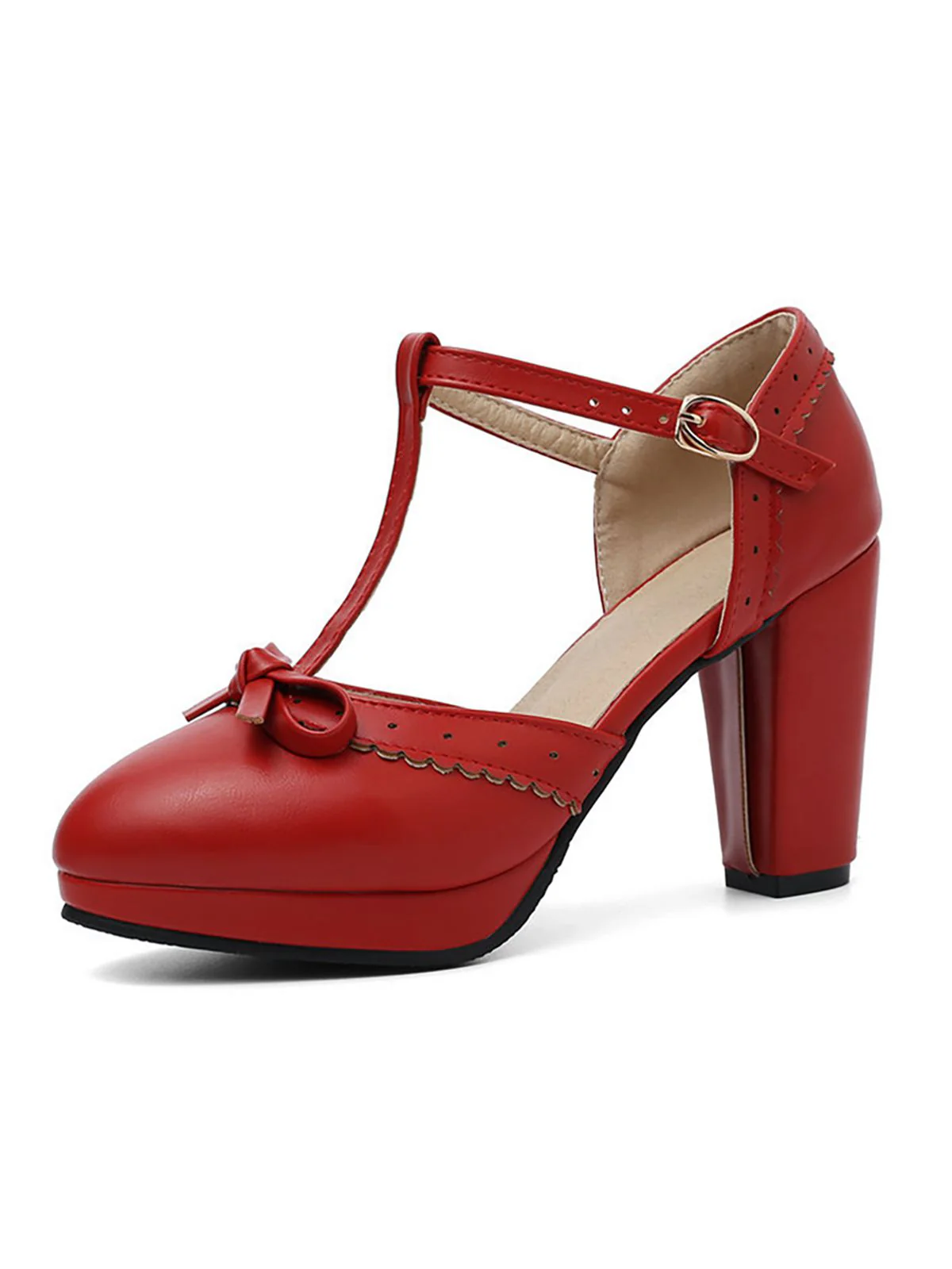 Retro Bow T-Strap High Heels Shoes - Image 7