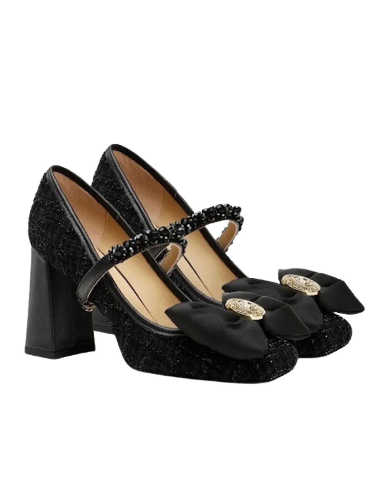 Retro Bowknot Chunky Heels Mary Jane Shoes - Image 2