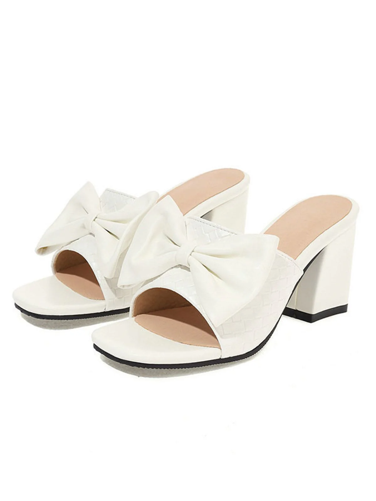 Retro Bowknot Chunky Heels Sandals - Image 3