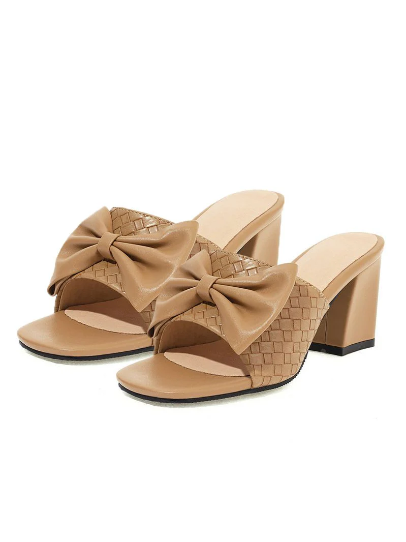 Retro Bowknot Chunky Heels Sandals - Image 5