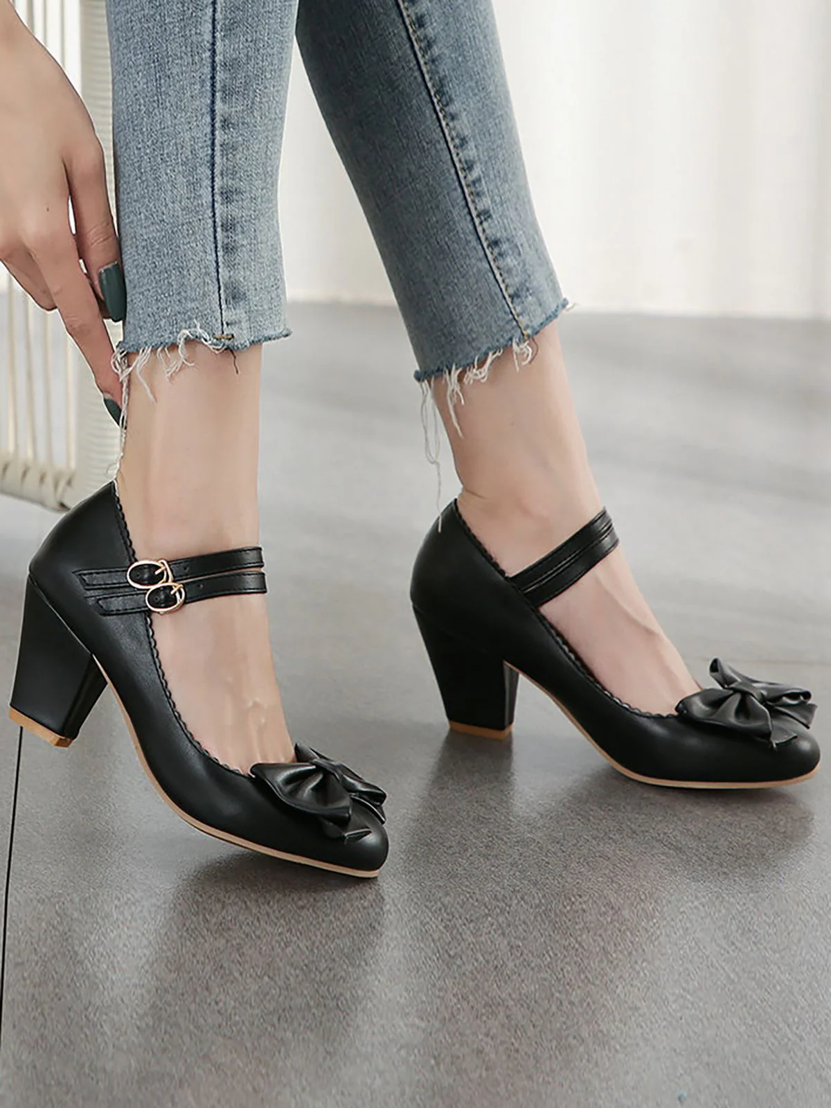 Retro Bowknot Double-Straps Shoes - Image 20