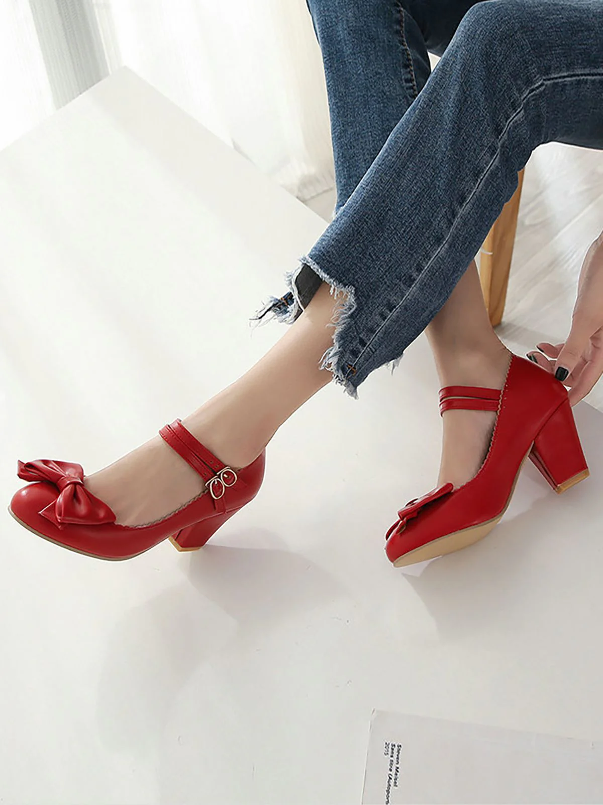 Retro Bowknot Double-Straps Shoes - Image 6