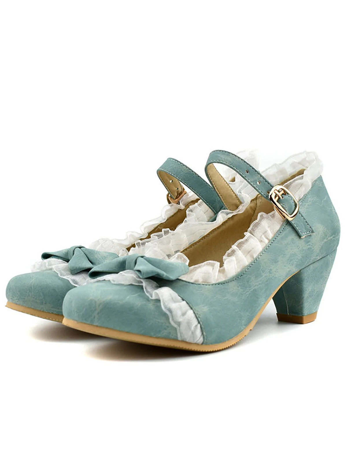 Retro Bowknot Lace High Heels Shoes - Image 6