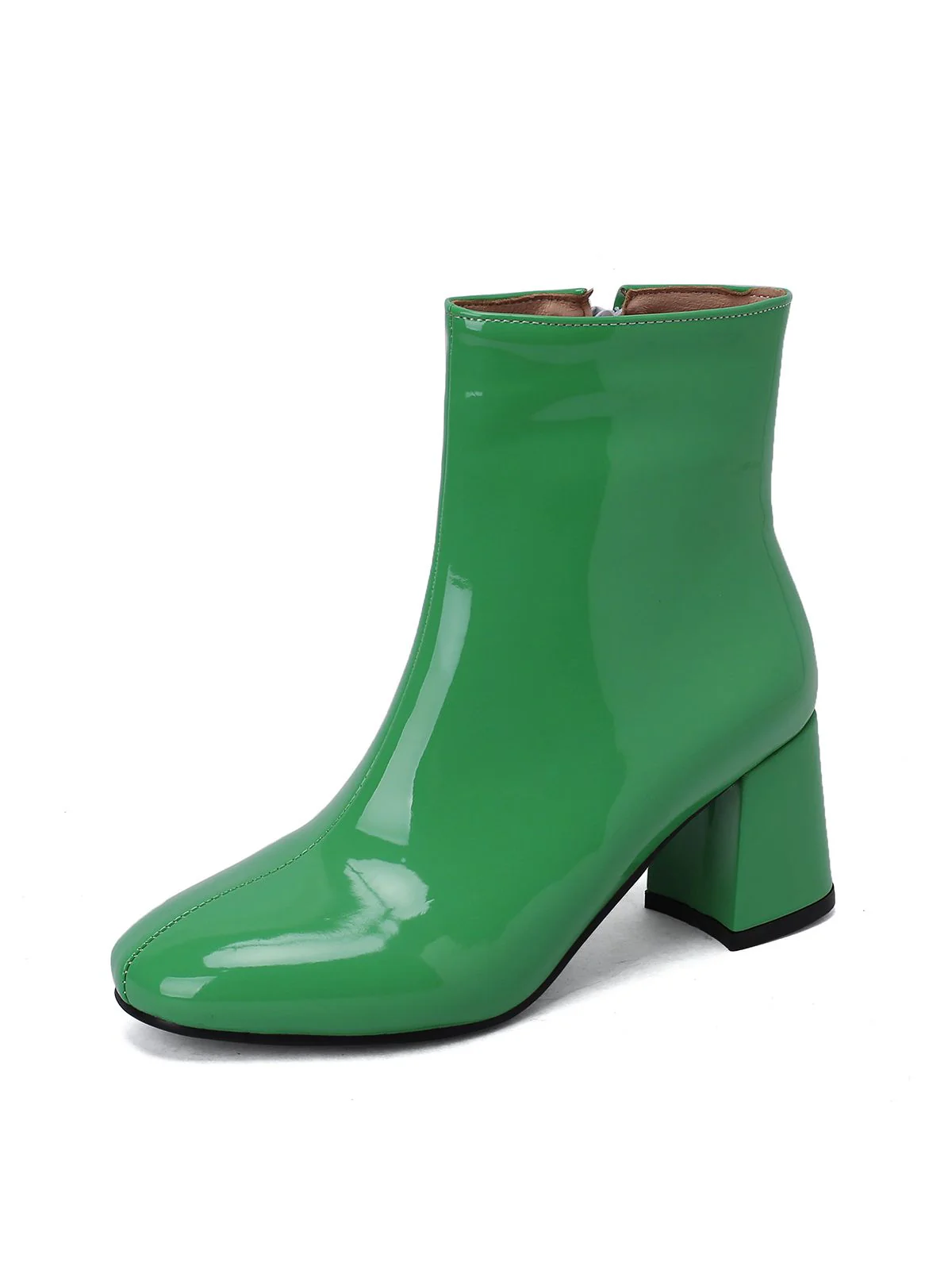 Retro Christmas Patent Leather Block Heel Ankle Boots - Image 4