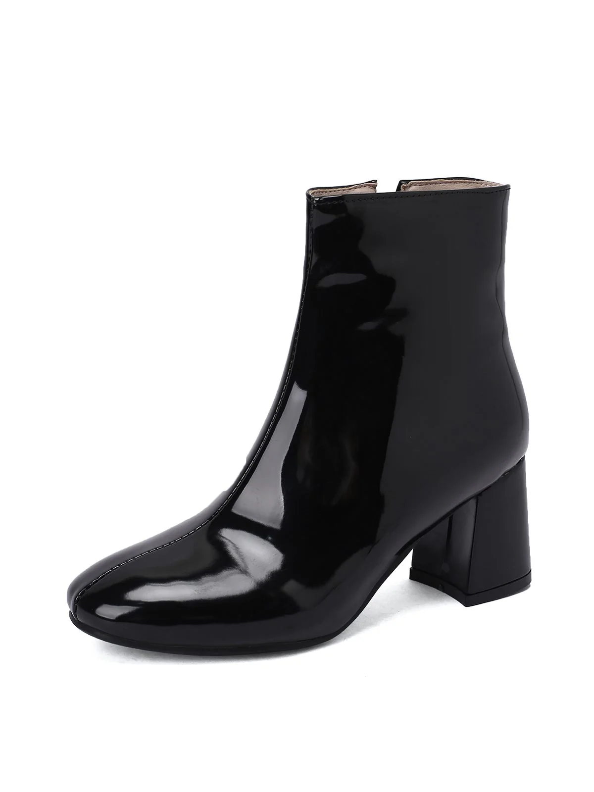 Retro Christmas Patent Leather Block Heel Ankle Boots - Image 6