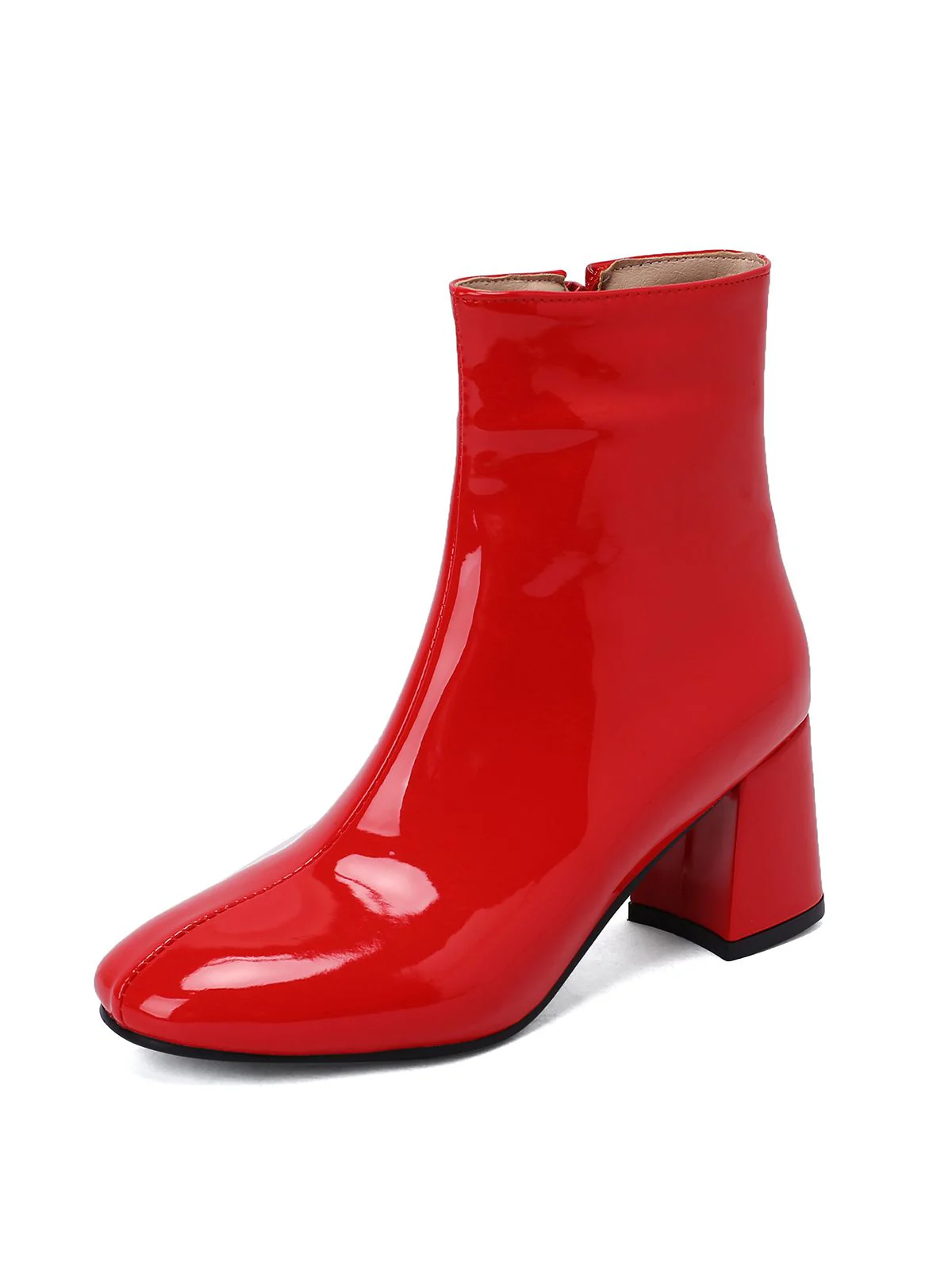 Retro Christmas Patent Leather Block Heel Ankle Boots - Image 9