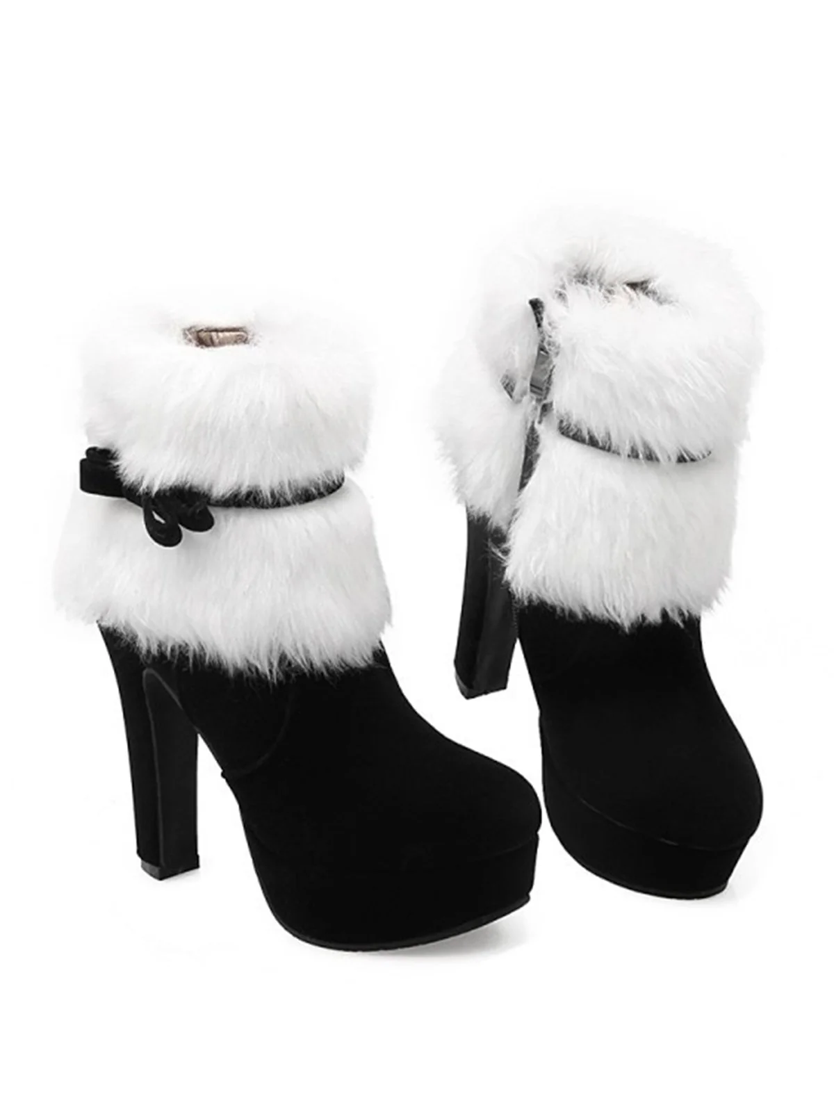 Retro Christmas Short Plush High Heel Shoes - Image 3