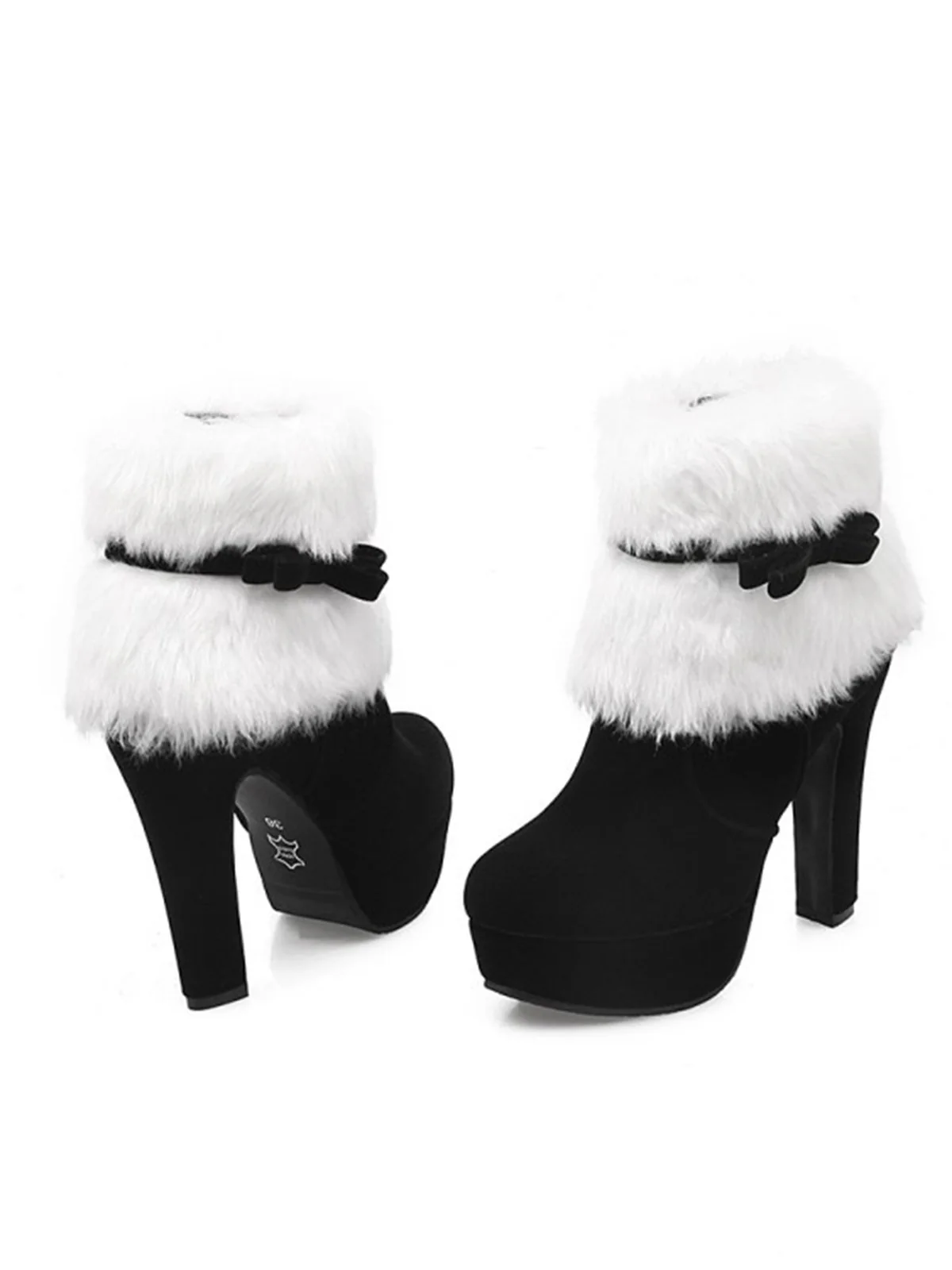 Retro Christmas Short Plush High Heel Shoes - Image 4