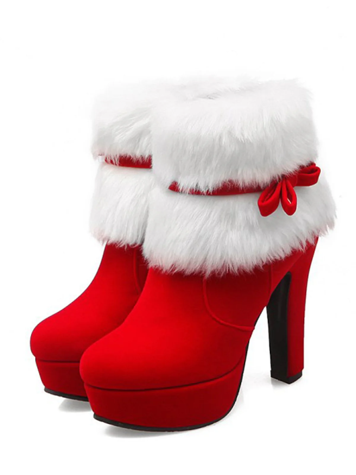 Retro Christmas Short Plush High Heel Shoes - Image 5