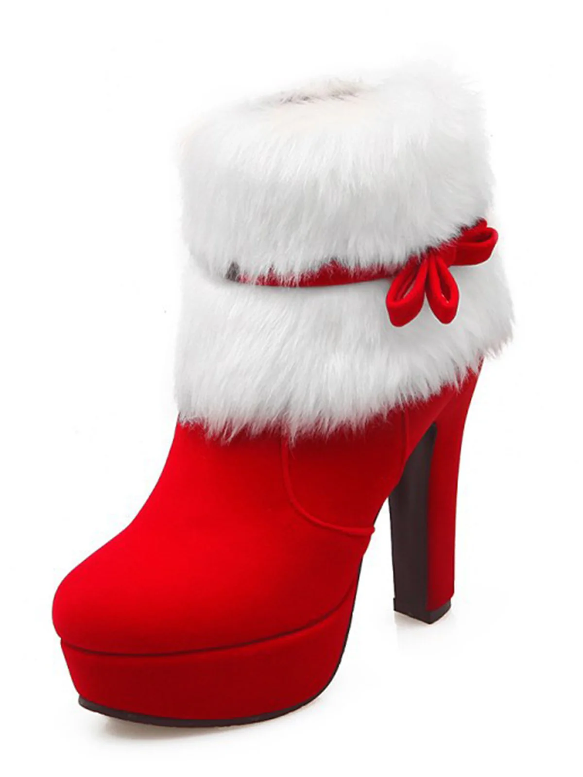 Retro Christmas Short Plush High Heel Shoes - Image 6
