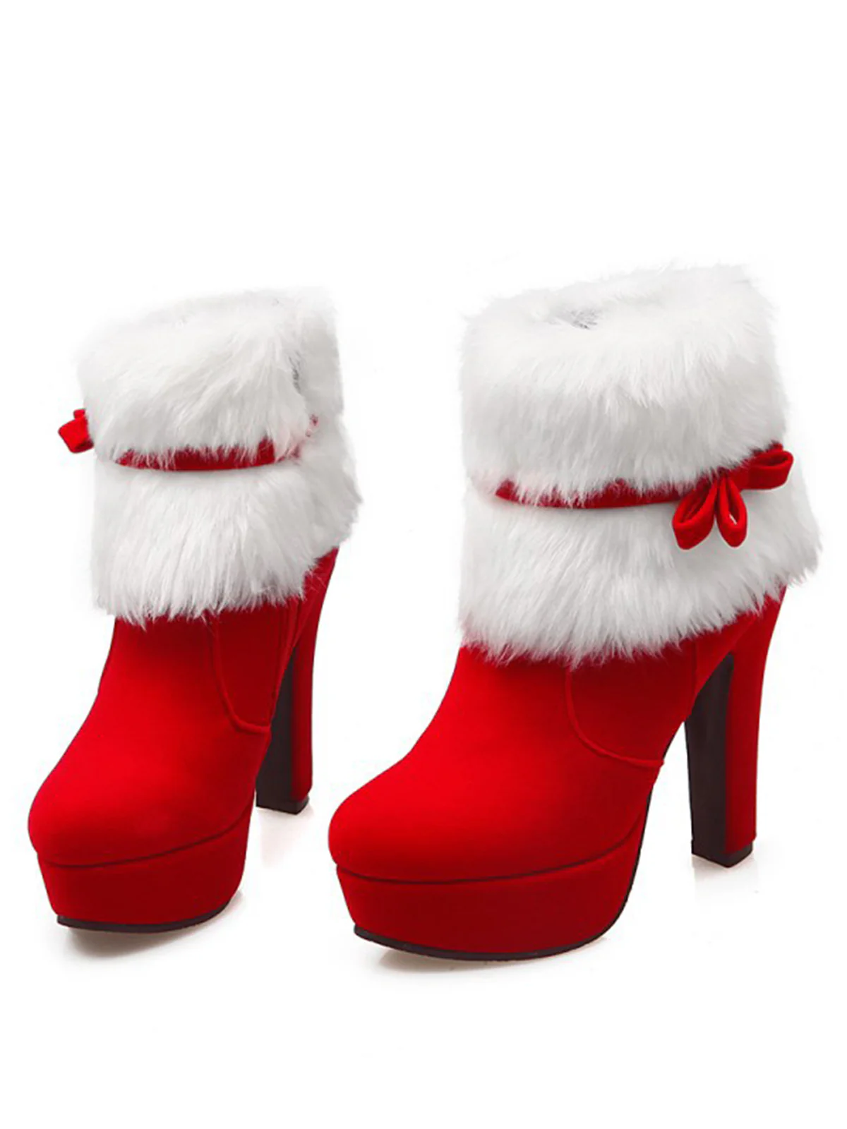 Retro Christmas Short Plush High Heel Shoes - Image 12