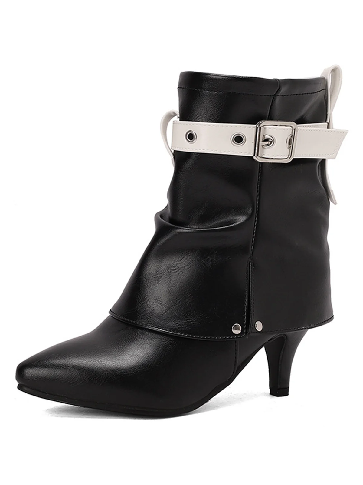 Retro Contrast Kitten Heel Ankle Boots - Image 2