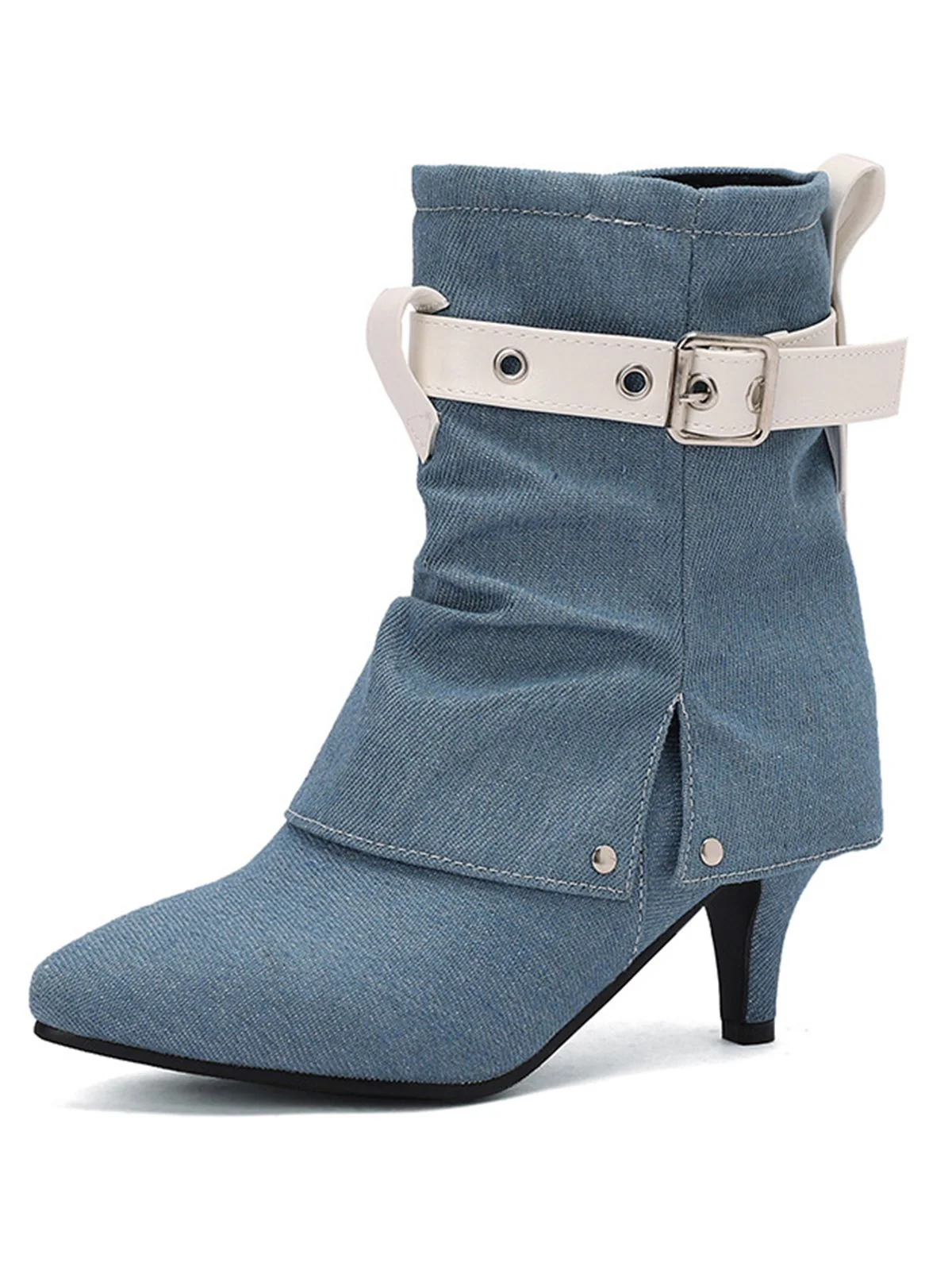 Retro Contrast Kitten Heel Ankle Boots - Image 3