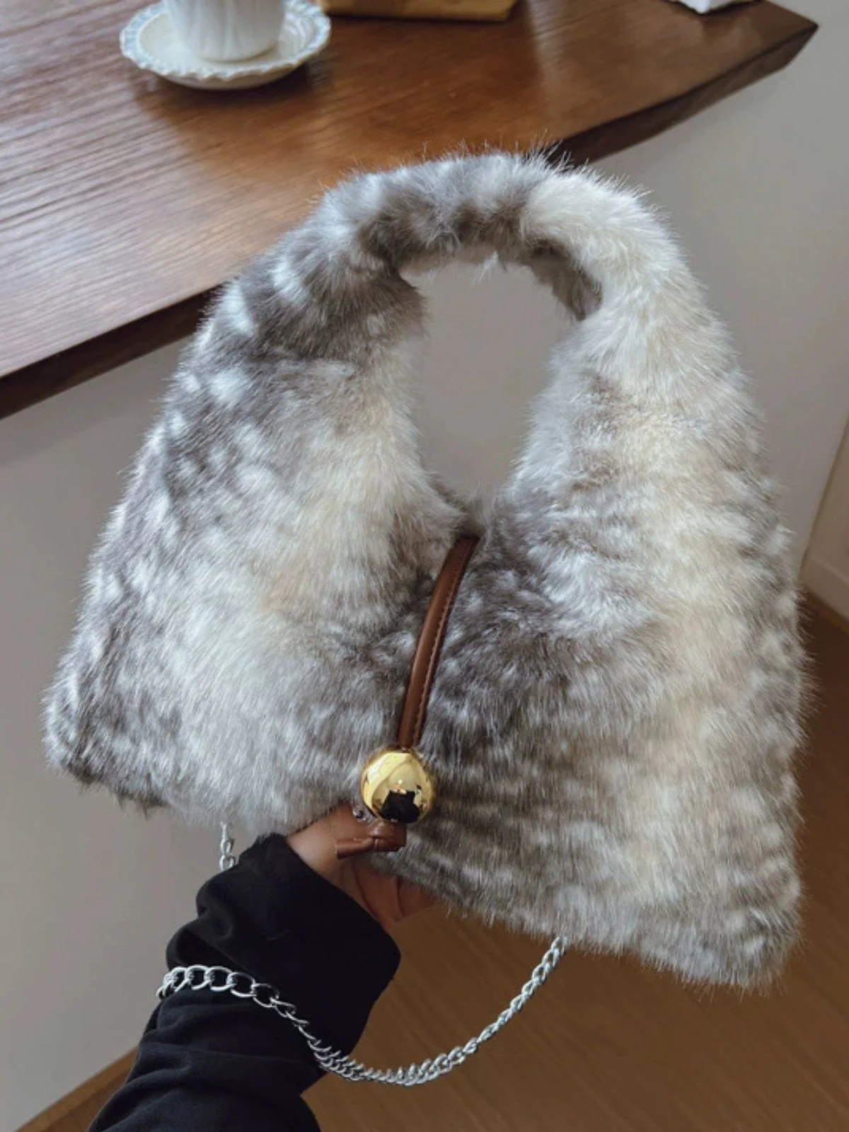 Retro Deer Style Bell Faux Fur Bag - Image 4