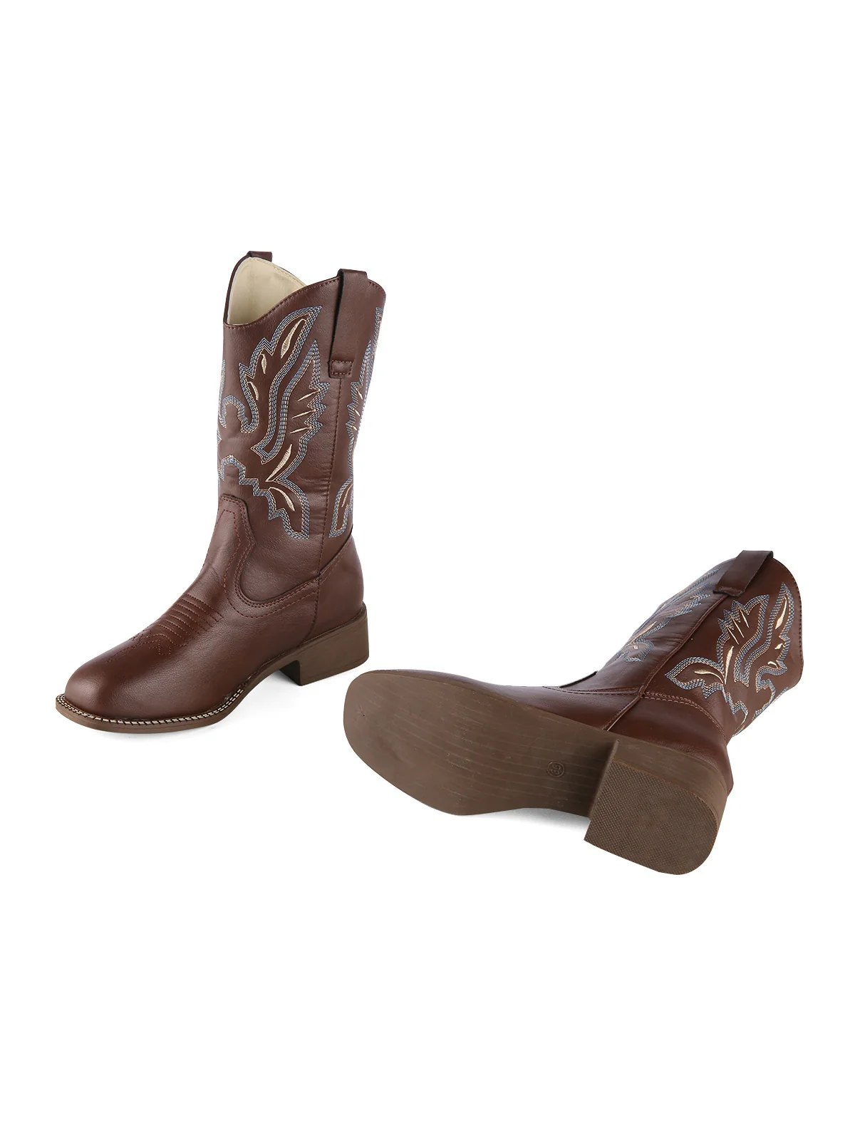 Retro Embroidered Leather Calf Cowboy Boots - Image 10