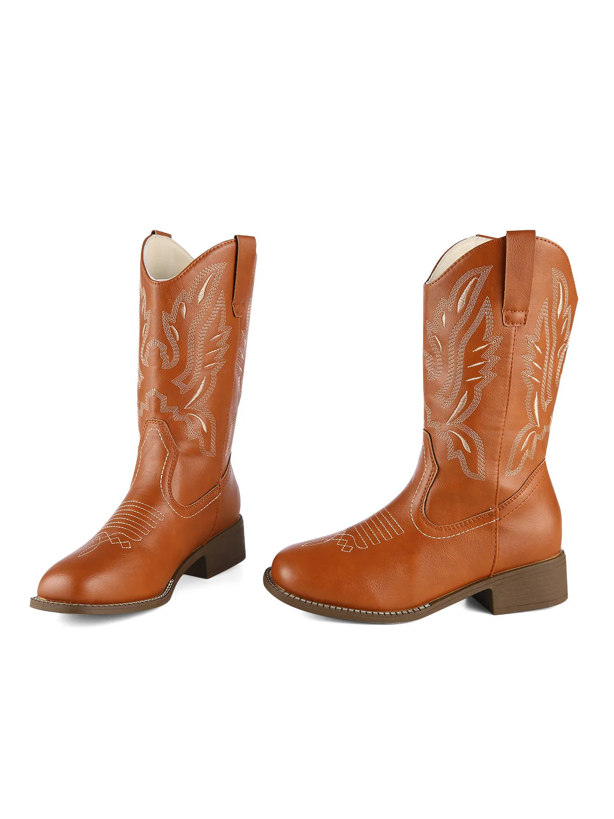 Retro Embroidered Leather Calf Cowboy Boots - Image 2