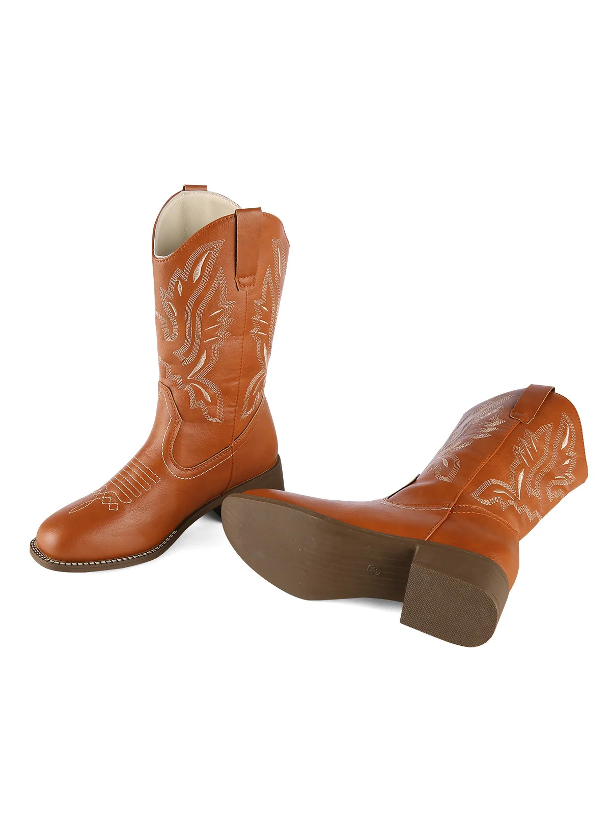 Retro Embroidered Leather Calf Cowboy Boots - Image 3