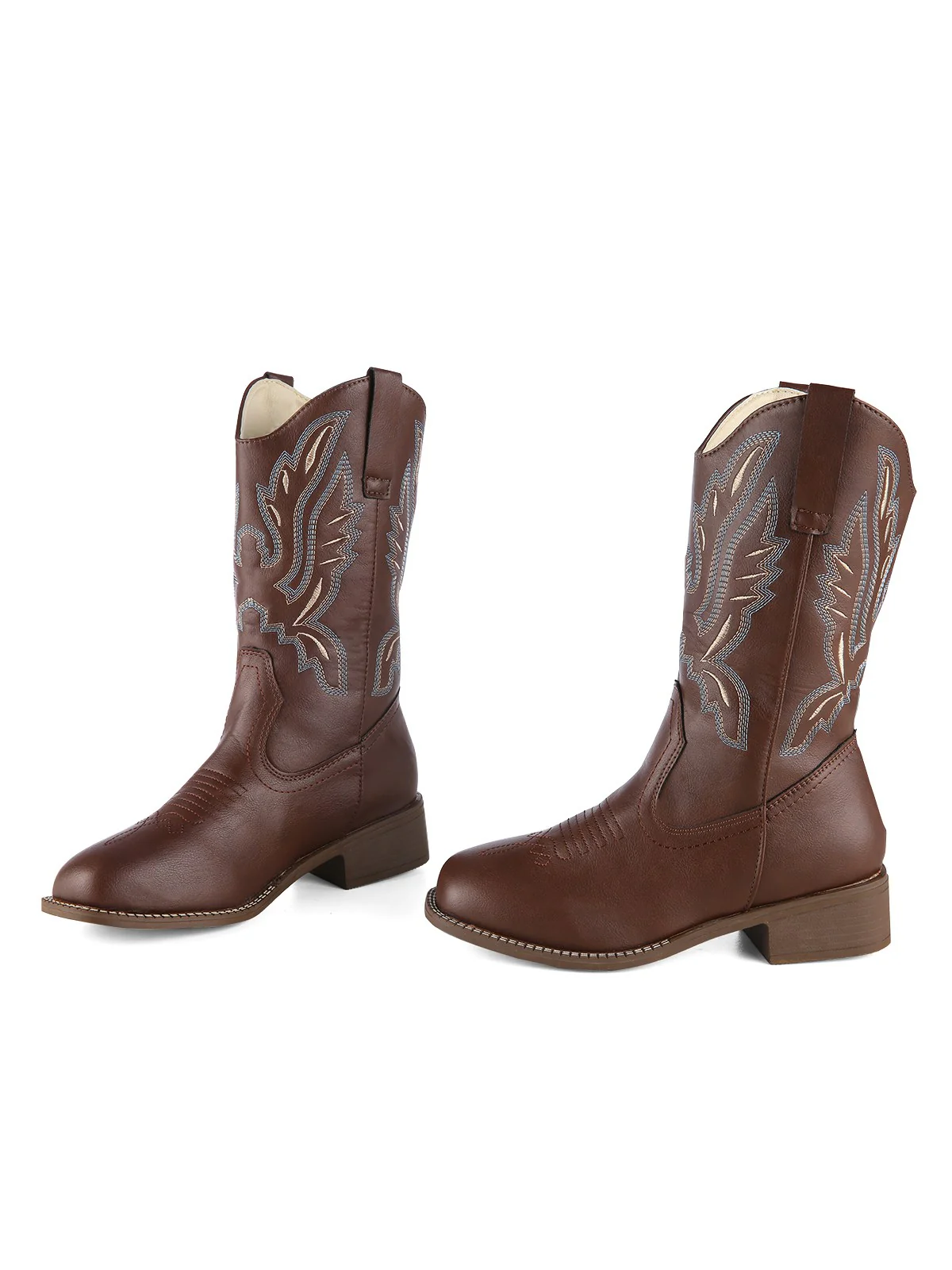 Retro Embroidered Leather Calf Cowboy Boots - Image 9