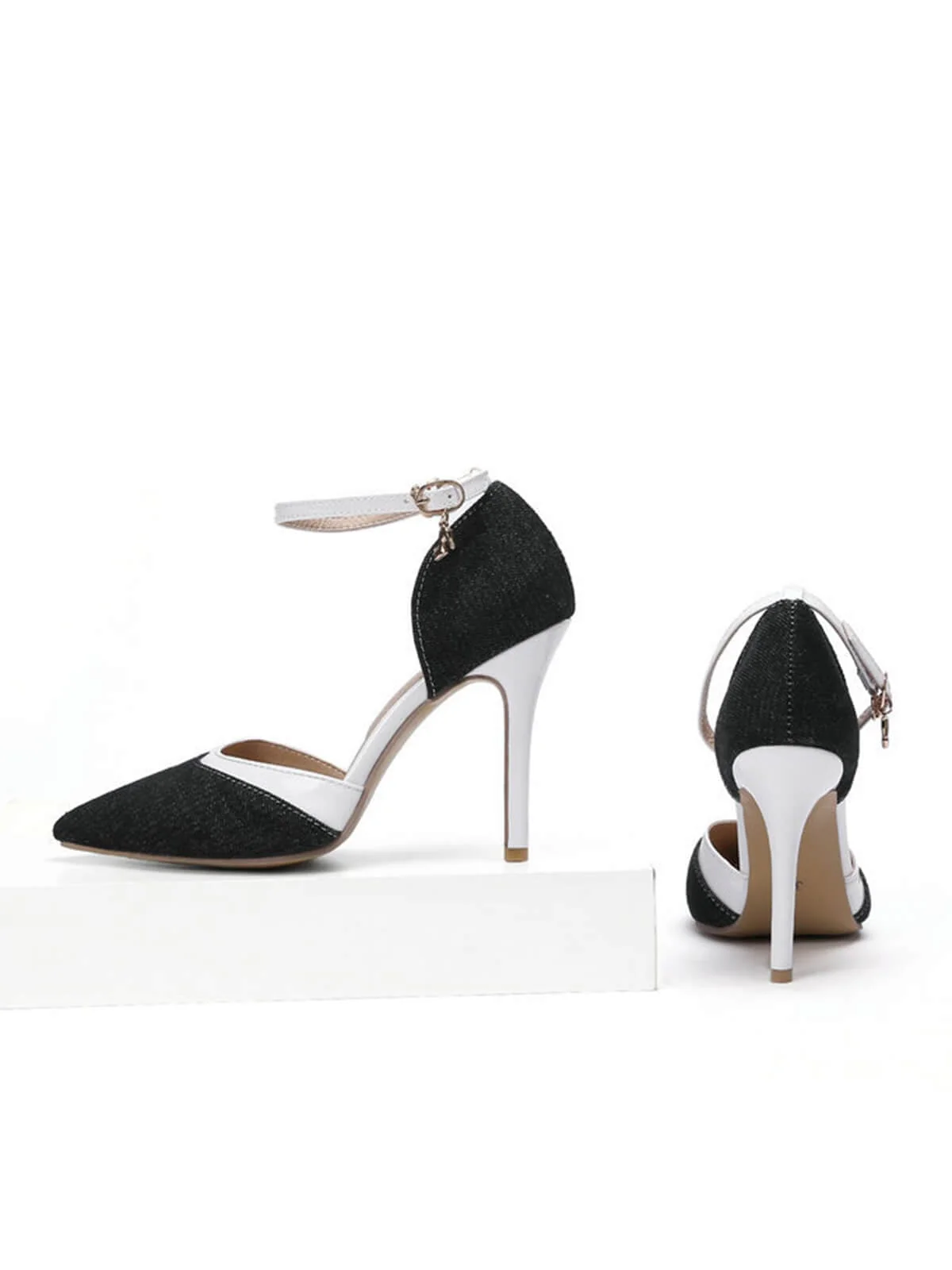 Retro Fabric Pointed High Heel Shoes - Image 9
