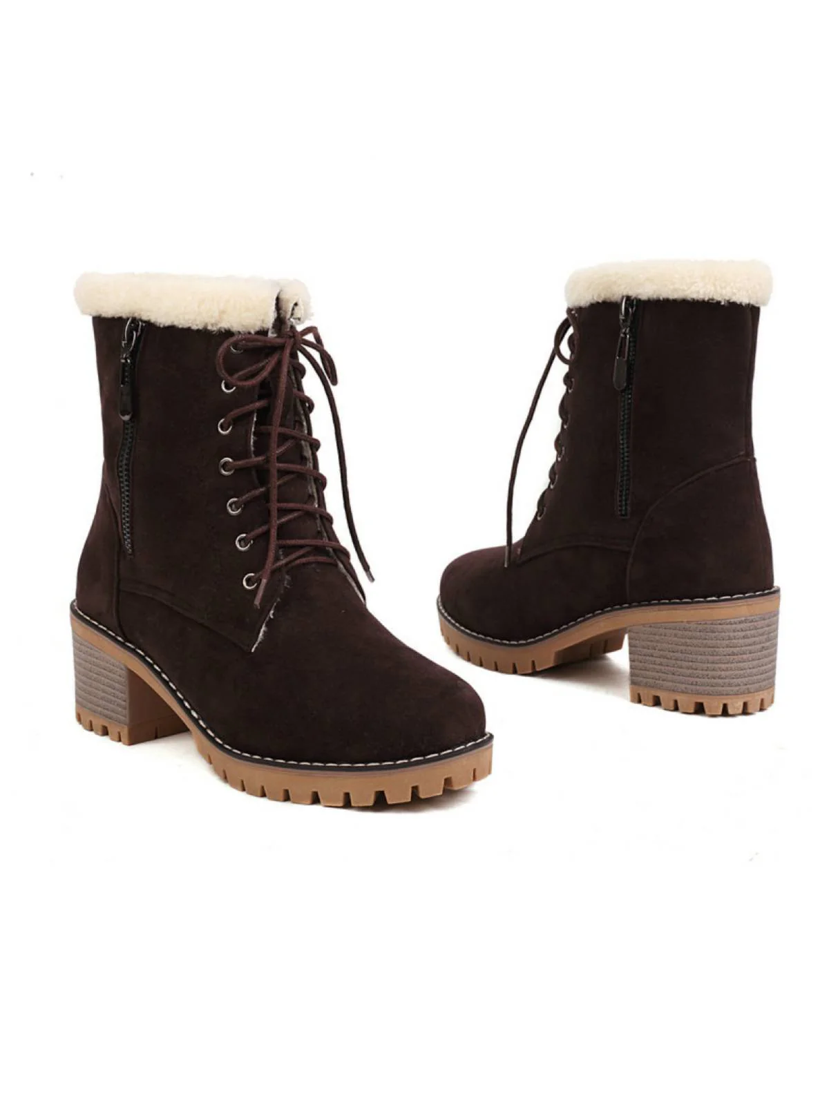 Retro Fleece Solid Color Chunky Heel Boots - Image 12