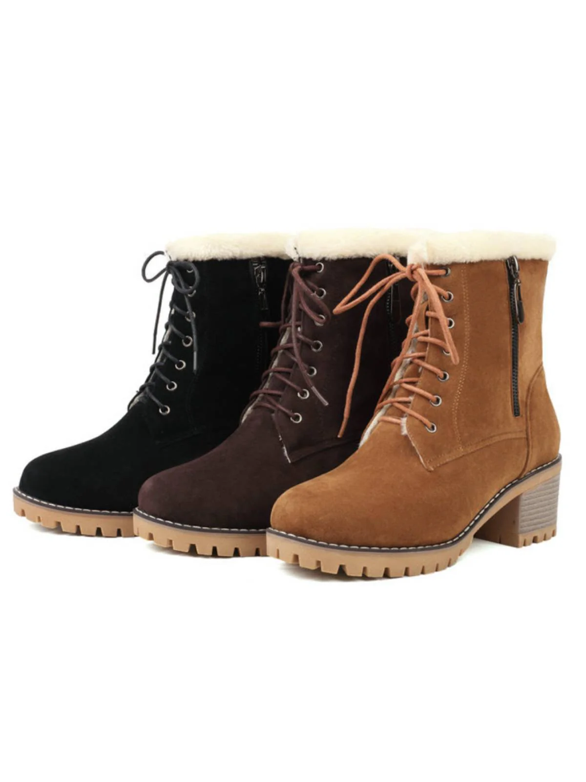 Retro Fleece Solid Color Chunky Heel Boots - Image 15