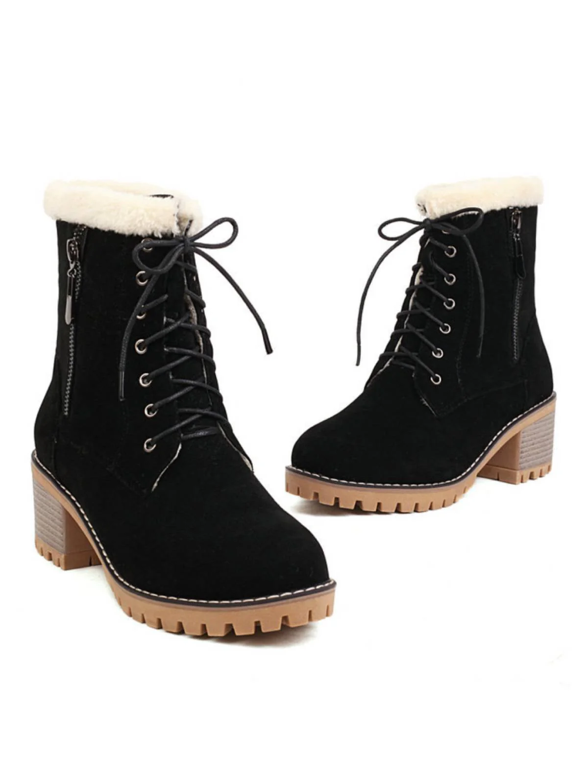 Retro Fleece Solid Color Chunky Heel Boots - Image 5
