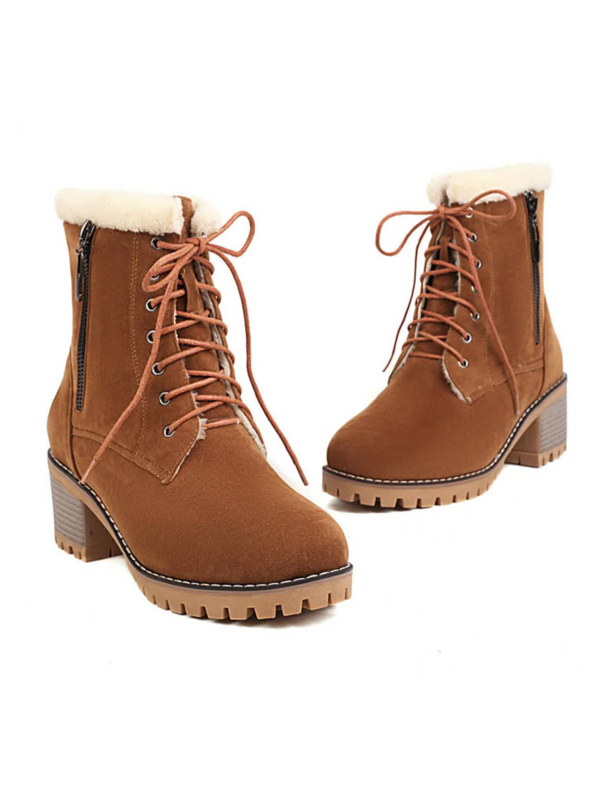 Retro Fleece Solid Color Chunky Heel Boots - Image 7