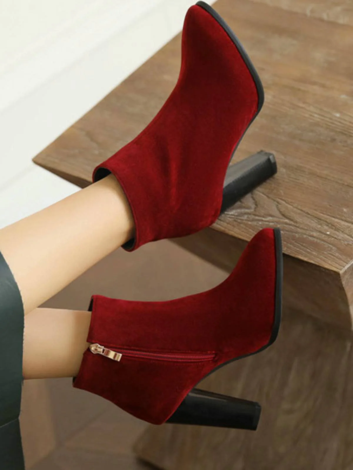 Retro Fleece Solid Color High Heel Boots - Image 14