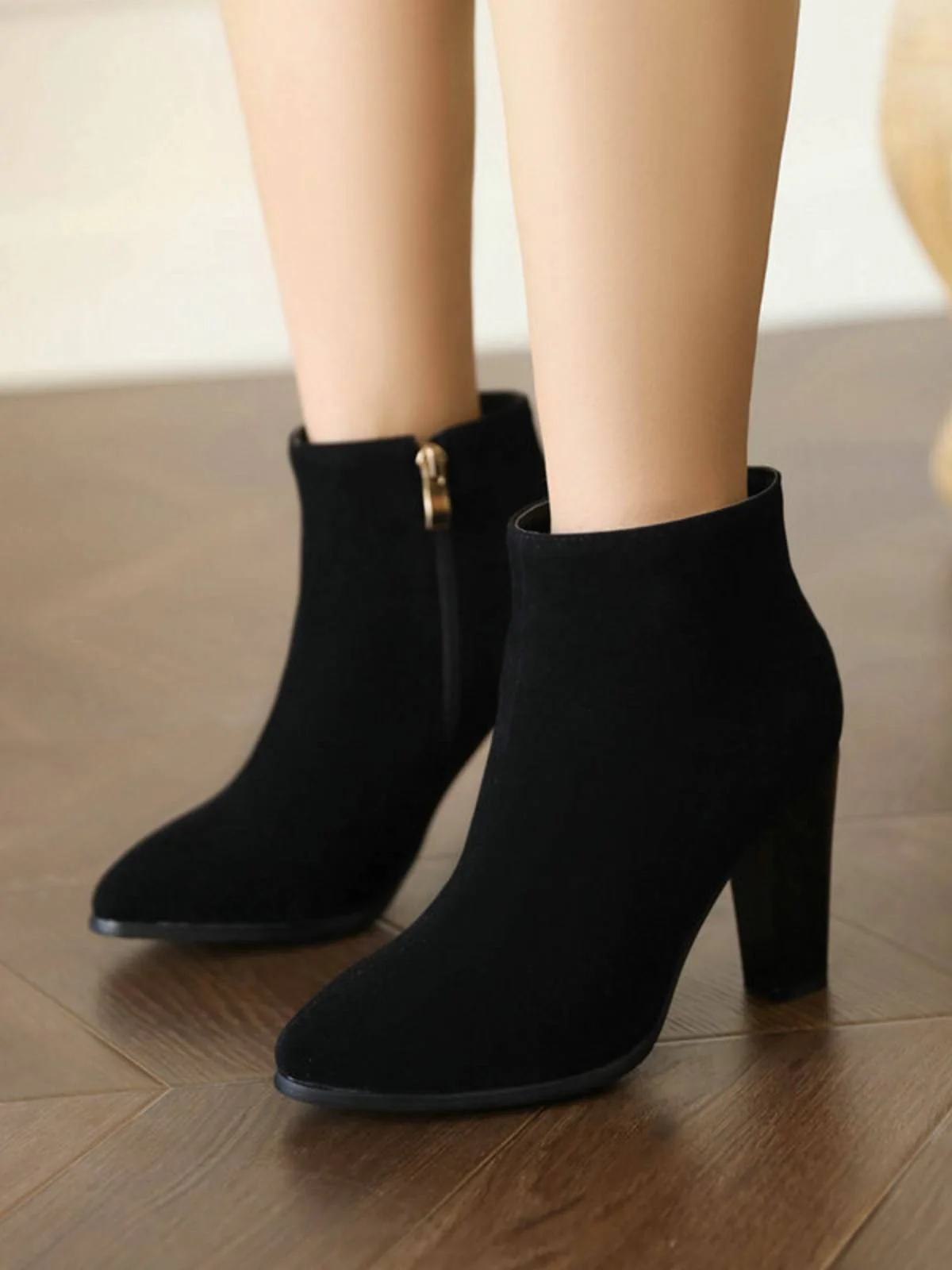 Retro Fleece Solid Color High Heel Boots - Image 5