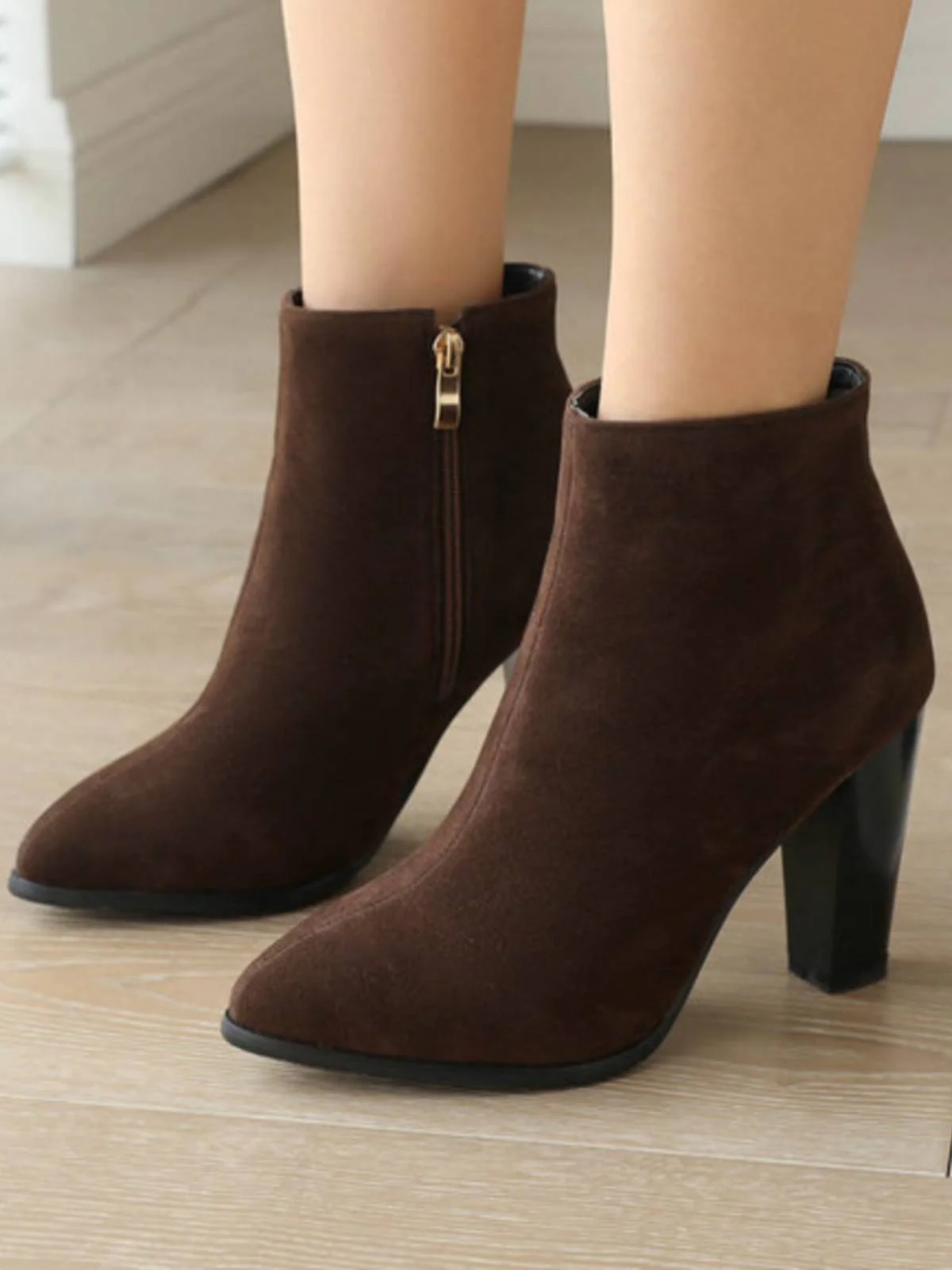 Retro Fleece Solid Color High Heel Boots - Image 7