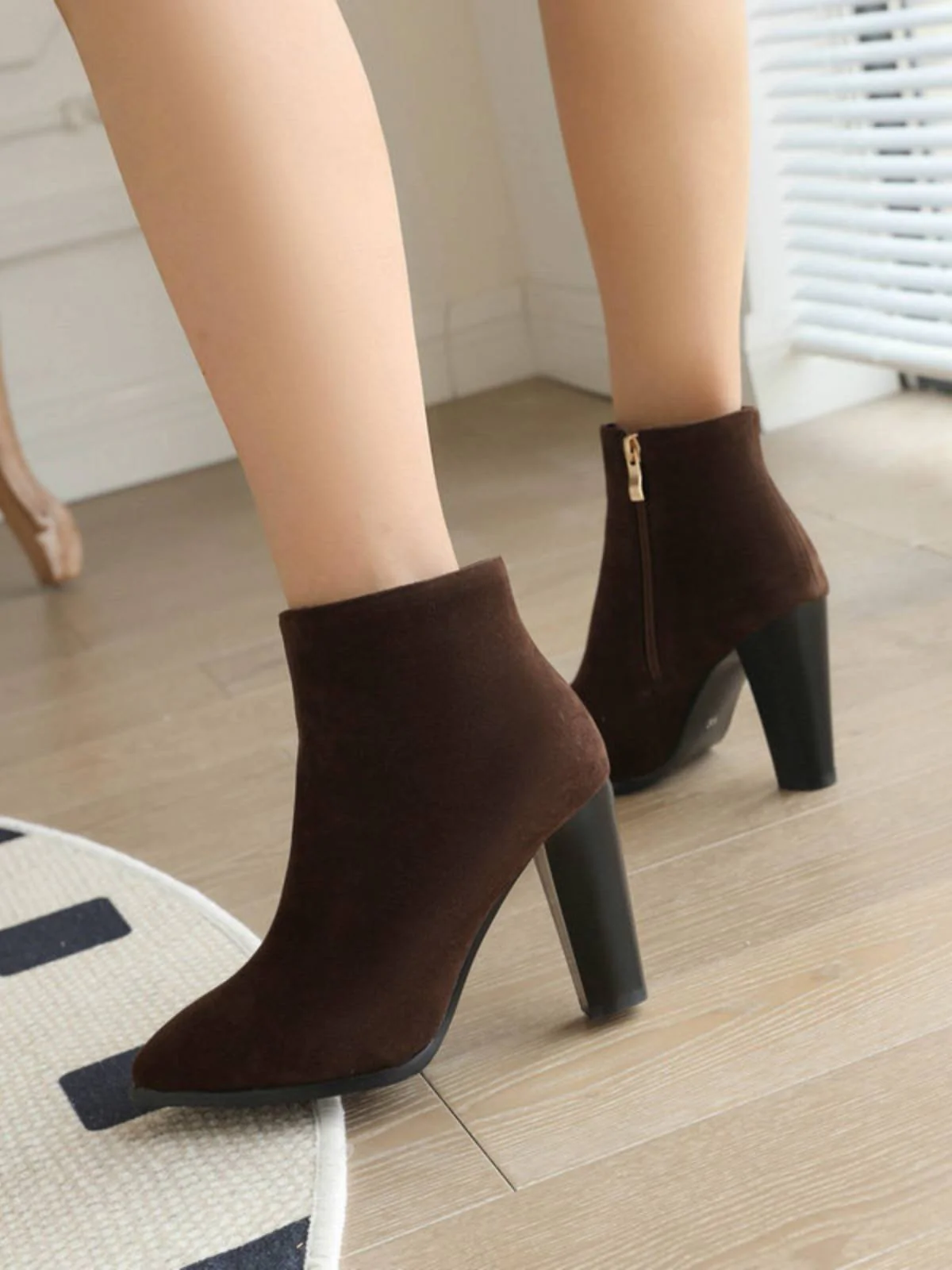 Retro Fleece Solid Color High Heel Boots - Image 8
