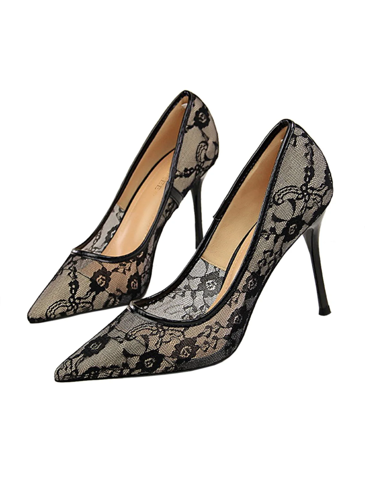 Retro Floral Solid Lace Pointed Shoes - Image 3