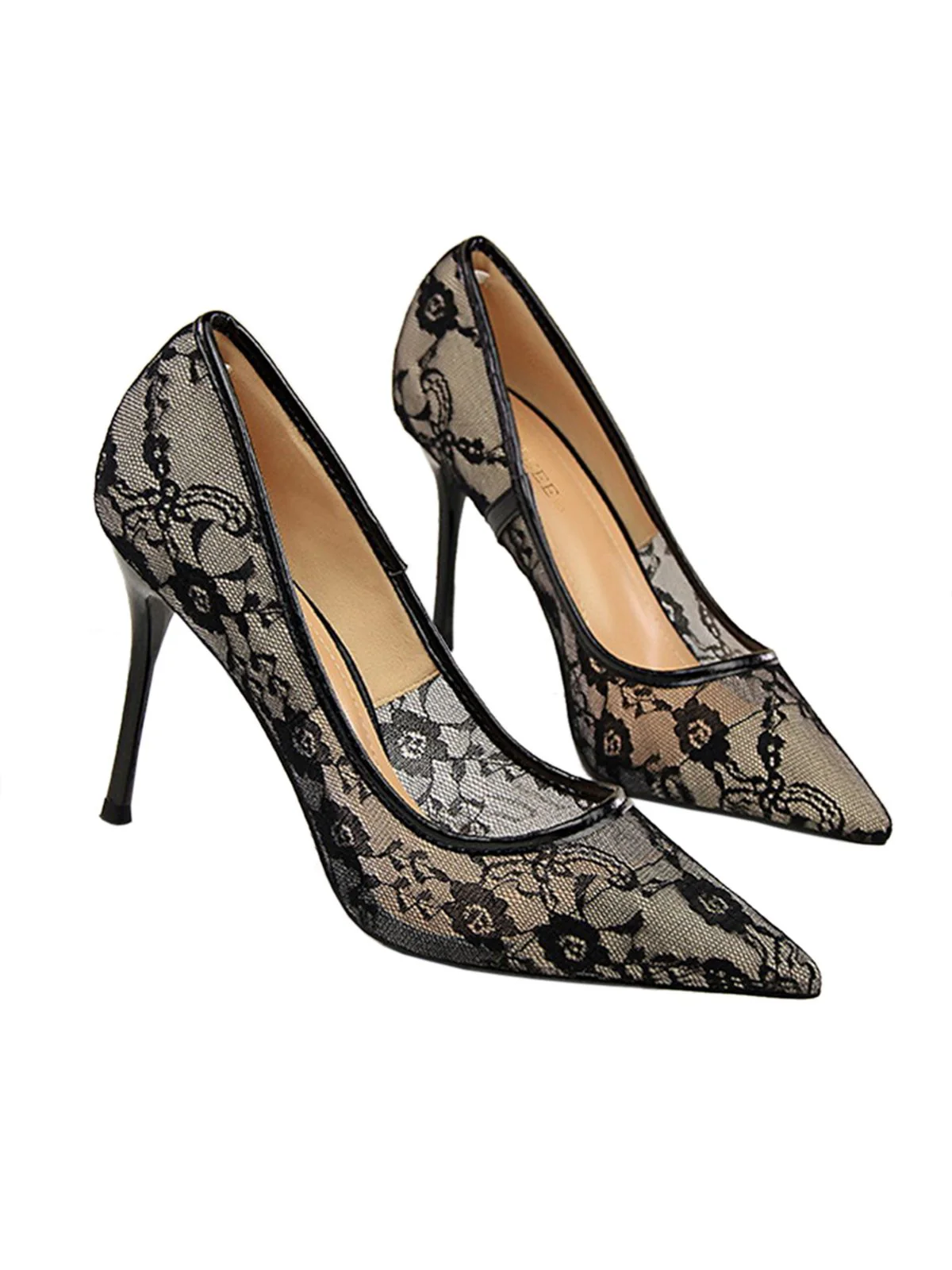 Retro Floral Solid Lace Pointed Shoes - Image 4